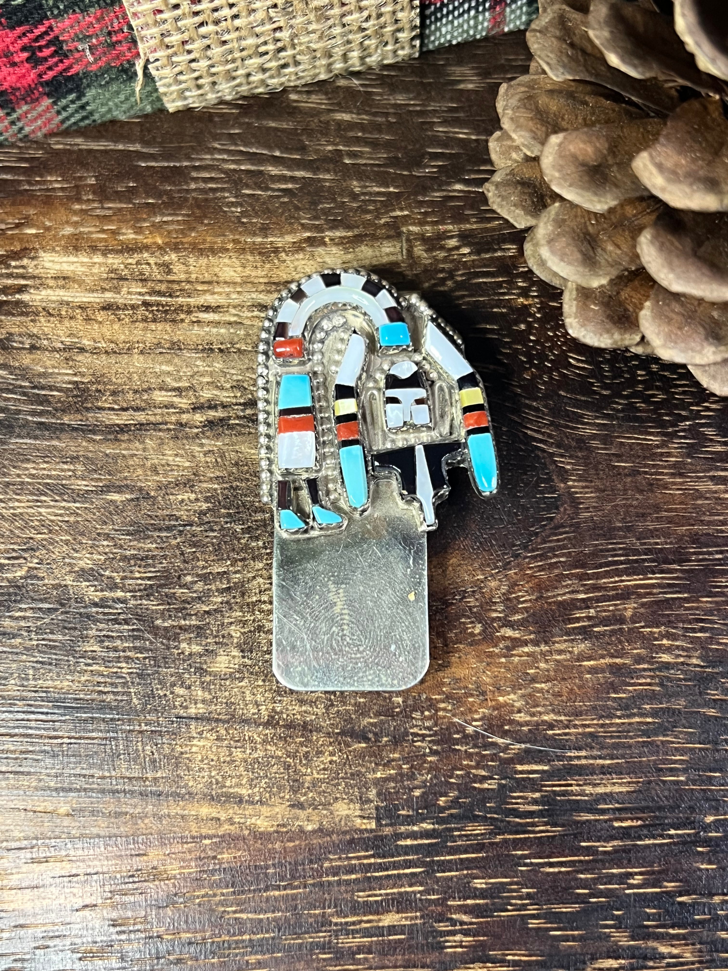 Navajo Made Multi Stone & Sterling Silver Inlay Money Clip