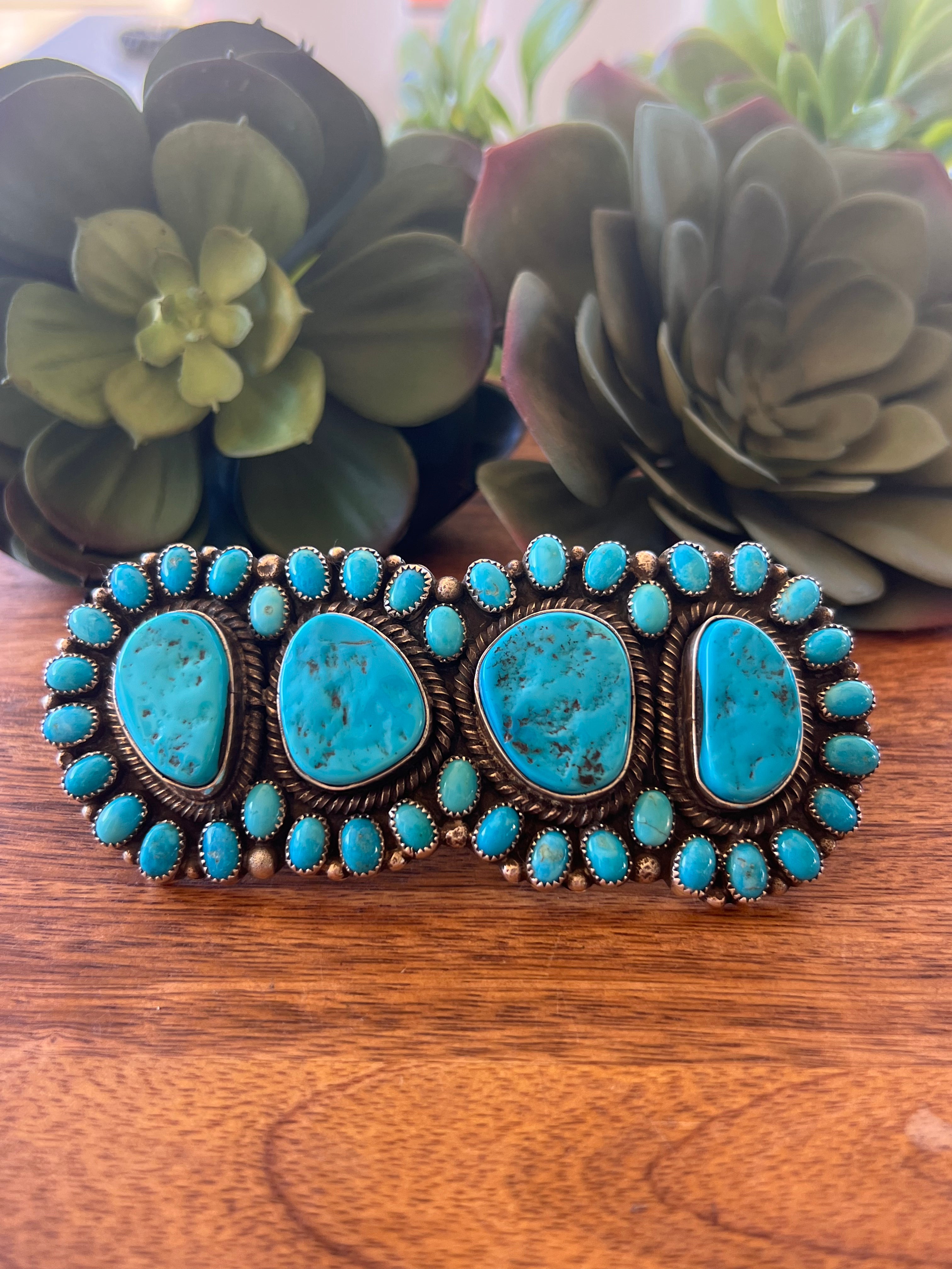 Navajo Made Kingman Turquoise & Sterling Silver Jumbo Adjustable Knuckle Ring.