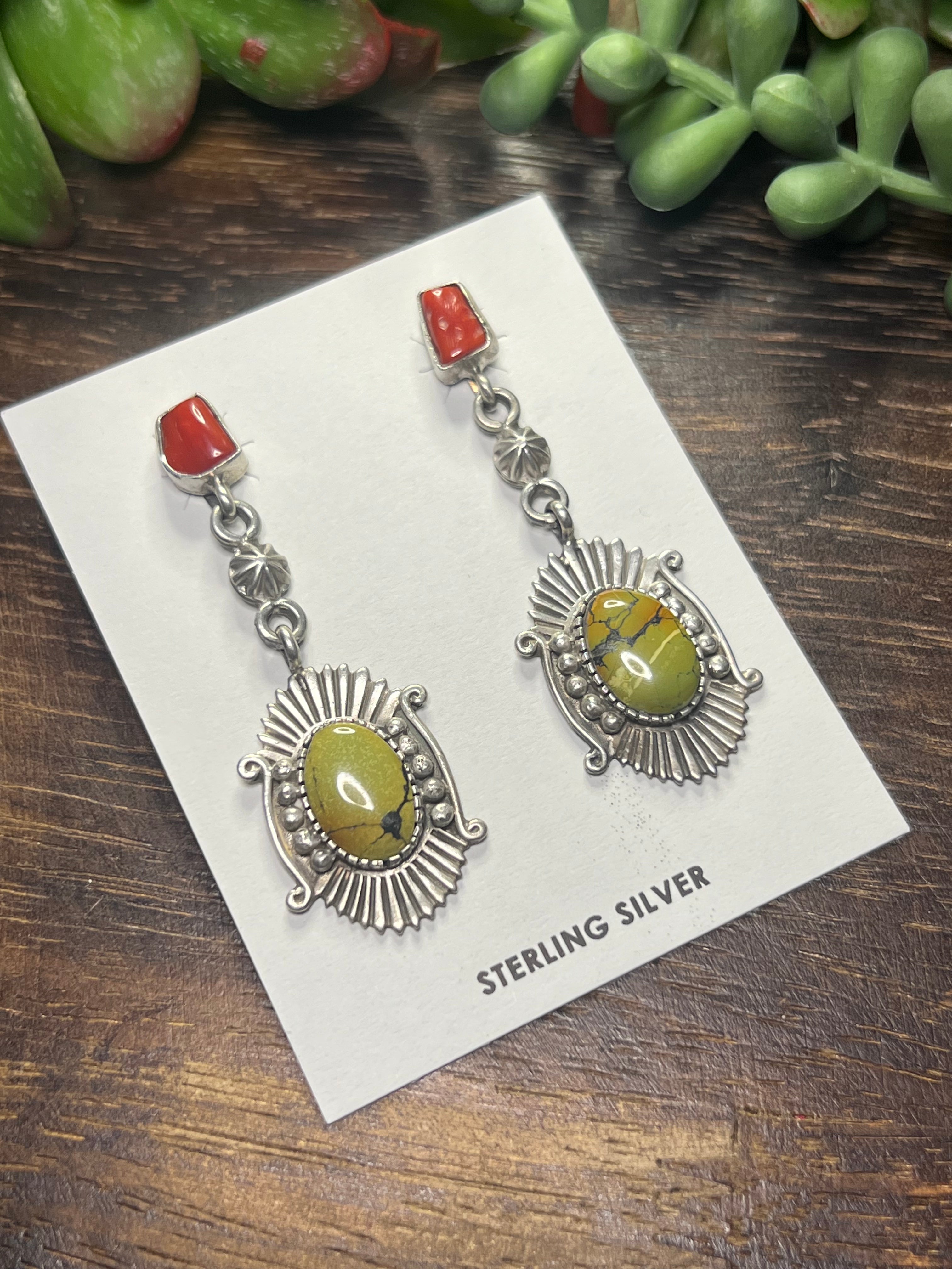 Navajo Made Multi Stone & Sterling Silver Post Dangle Earrings