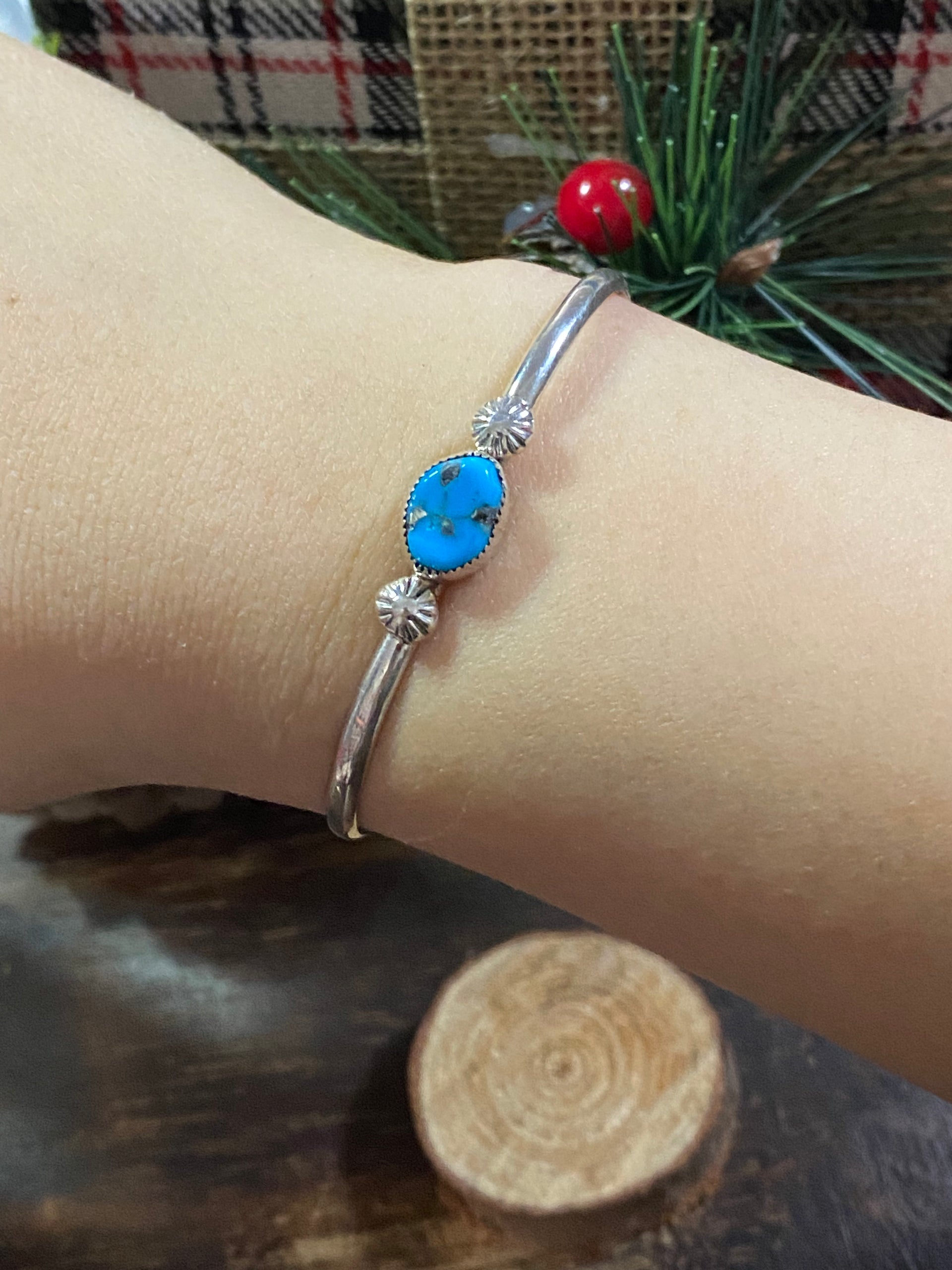 Navajo Made Kingman Turquoise & Sterling Silver Cuff Bracelet