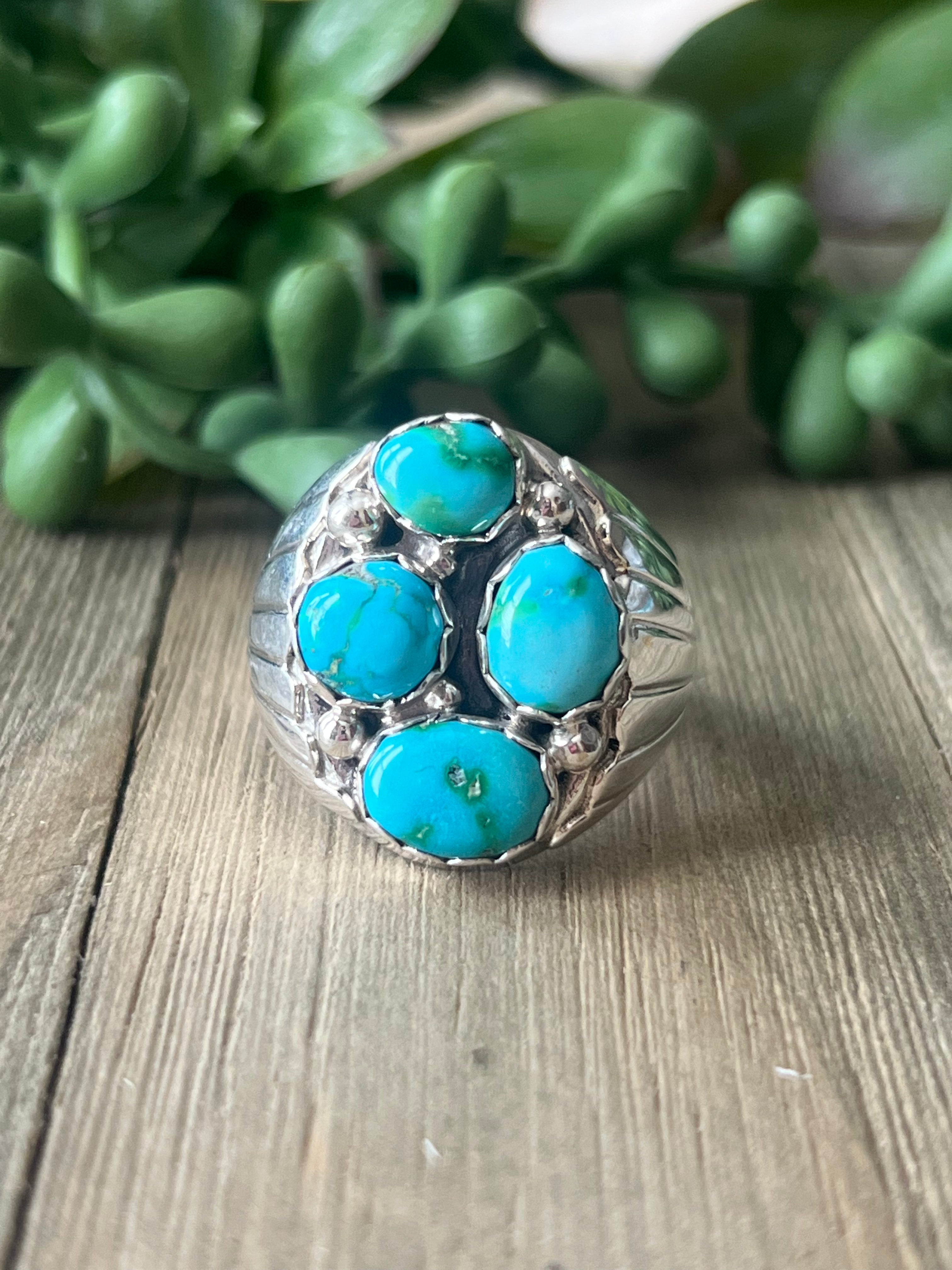 Navajo Made Sonoran Mountain Turquoise & Sterling Silver Ring Size 12