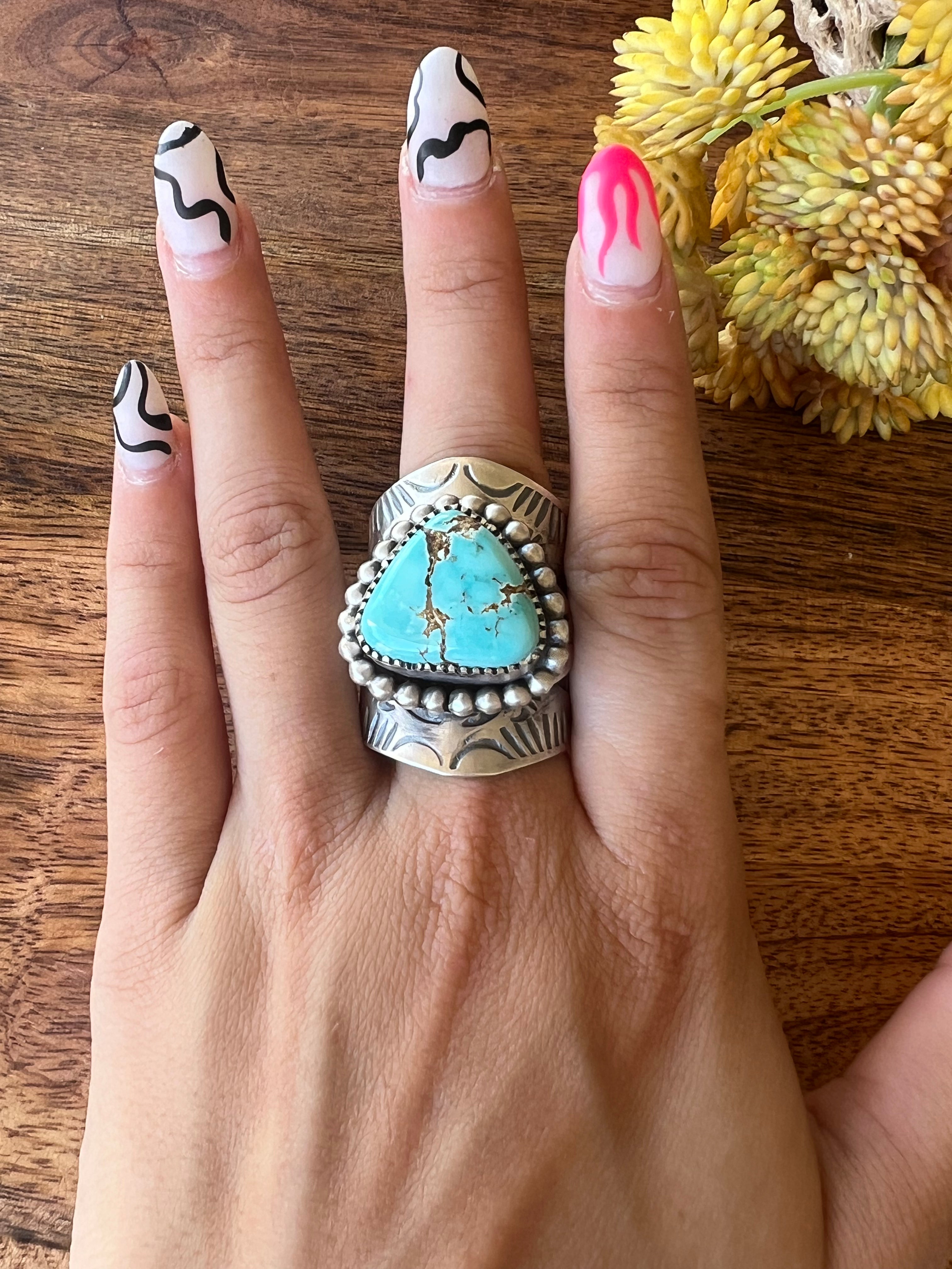 Boyd Ashley Carico Lake Turquoise& Sterling Silver Ring Size 12.75