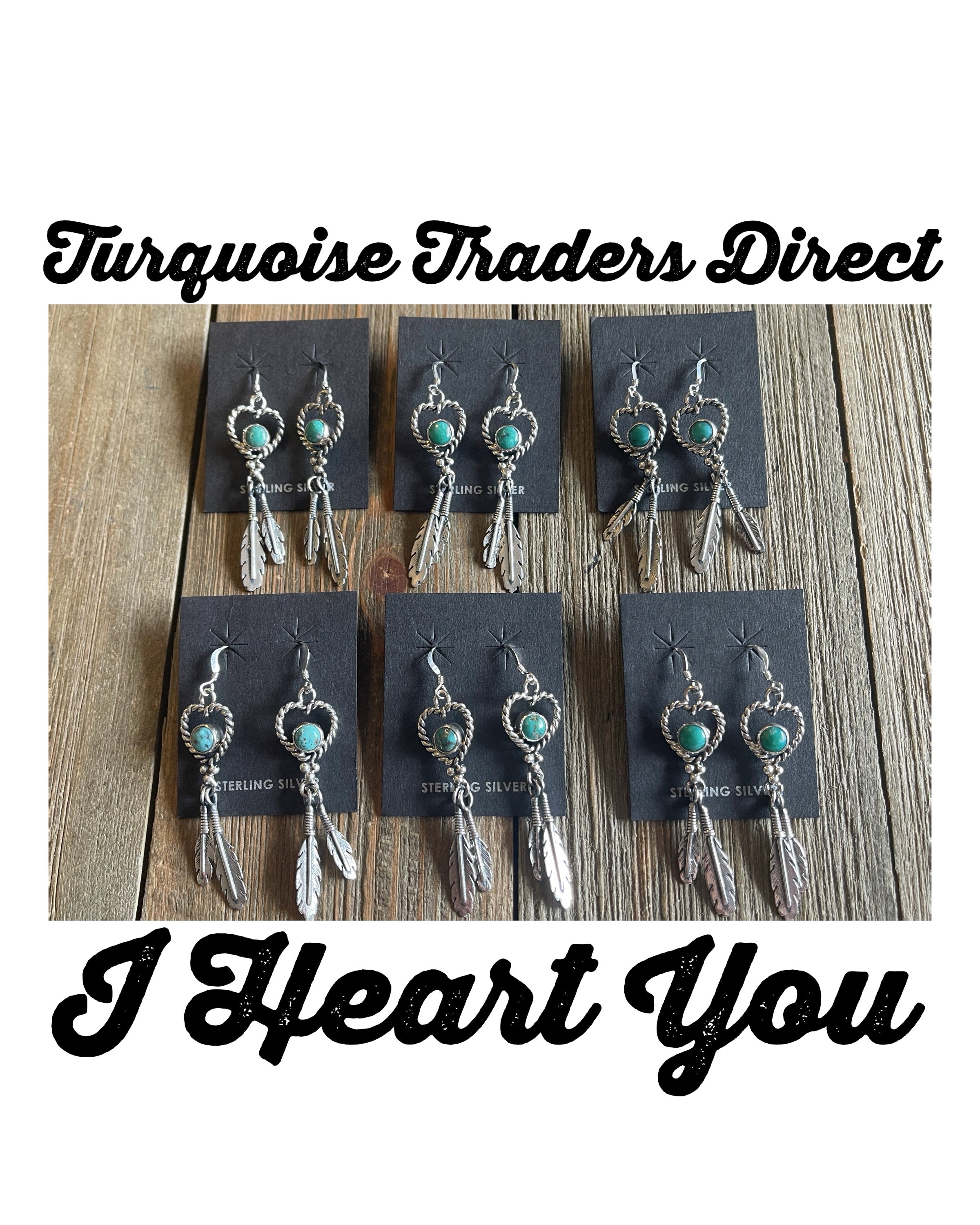 Navajo Kingman Turquoise & Sterling Silver Heart Feather Dangles