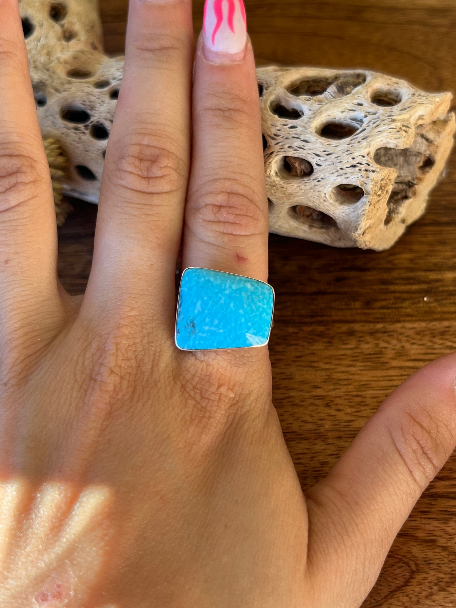 Navajo Made Kingman Turquoise & Sterling Silver Ring Size 6