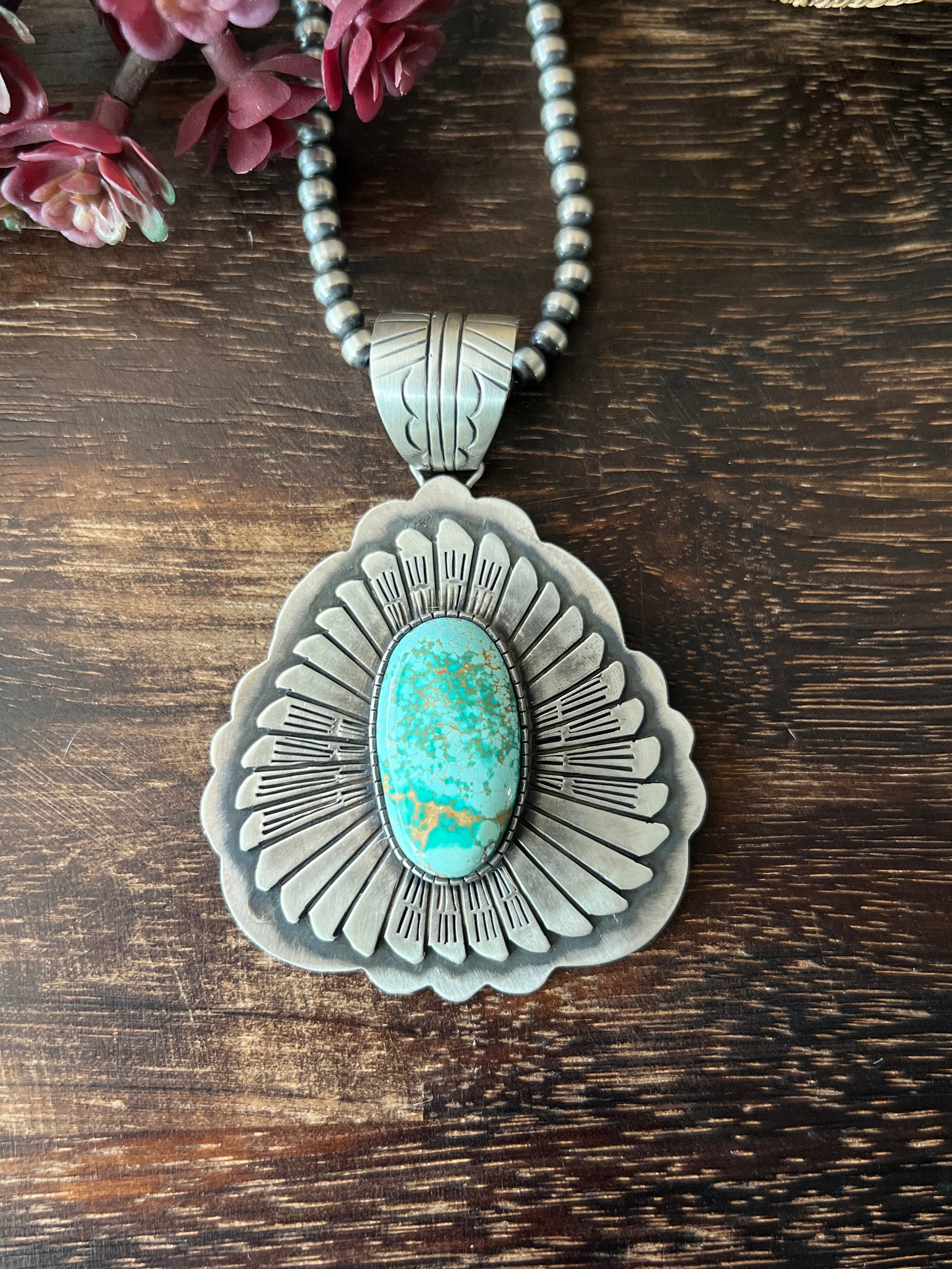 Benjamin Becenti Number #8 Turquoise & Sterling Silver Pendant