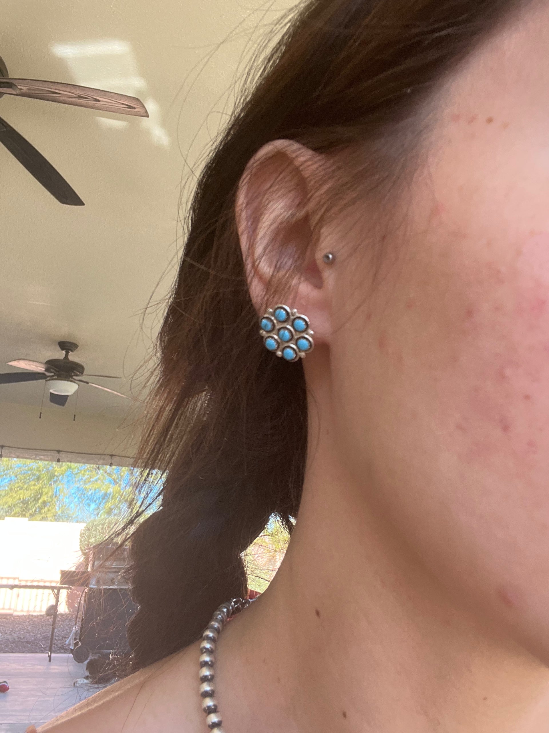 Zuni Made Turquoise & Sterling Silver Pettit Point Post Earrings