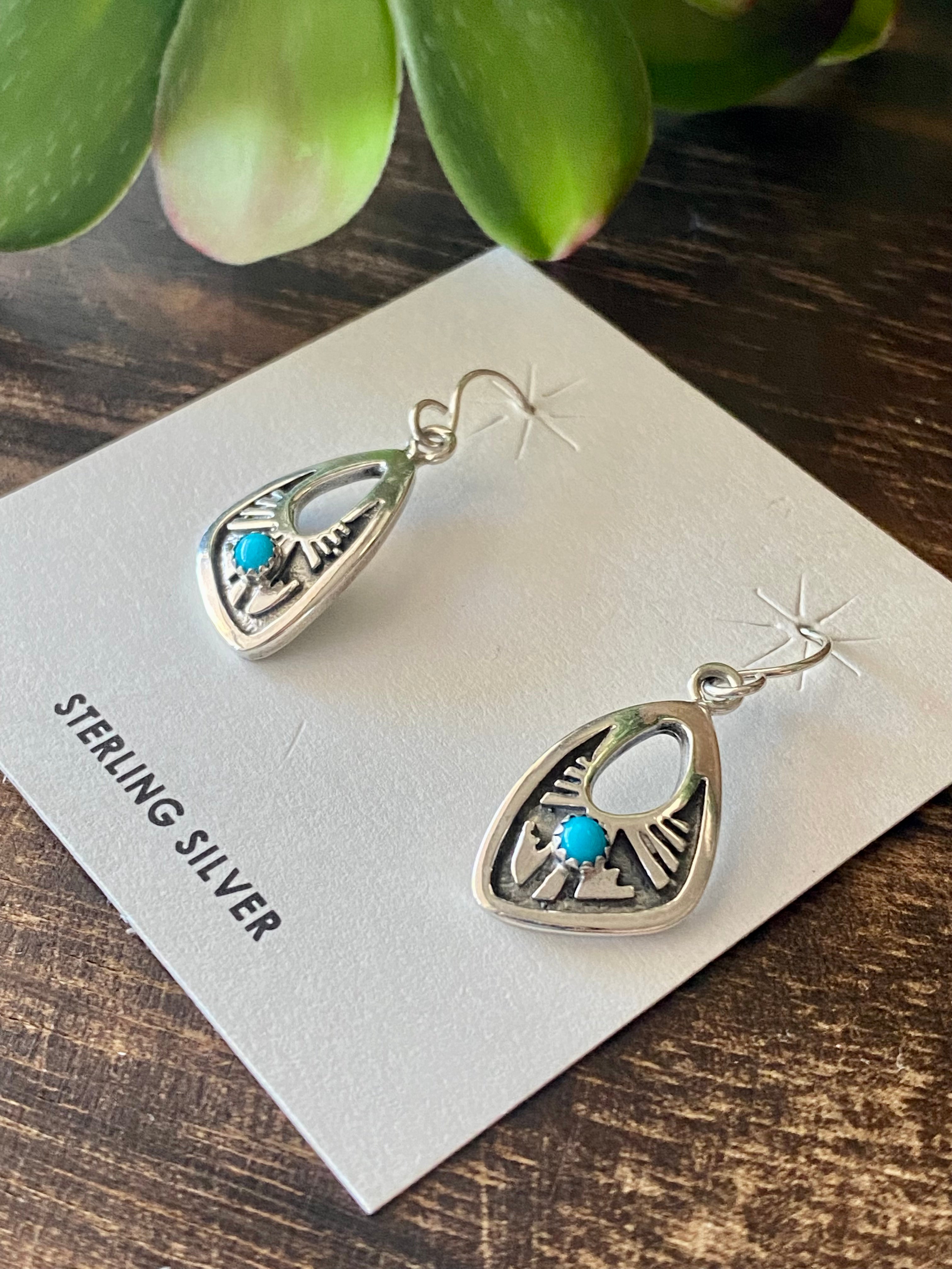 Navajo Made Kingman Turquoise & Sterling Silver Dangle Earrings