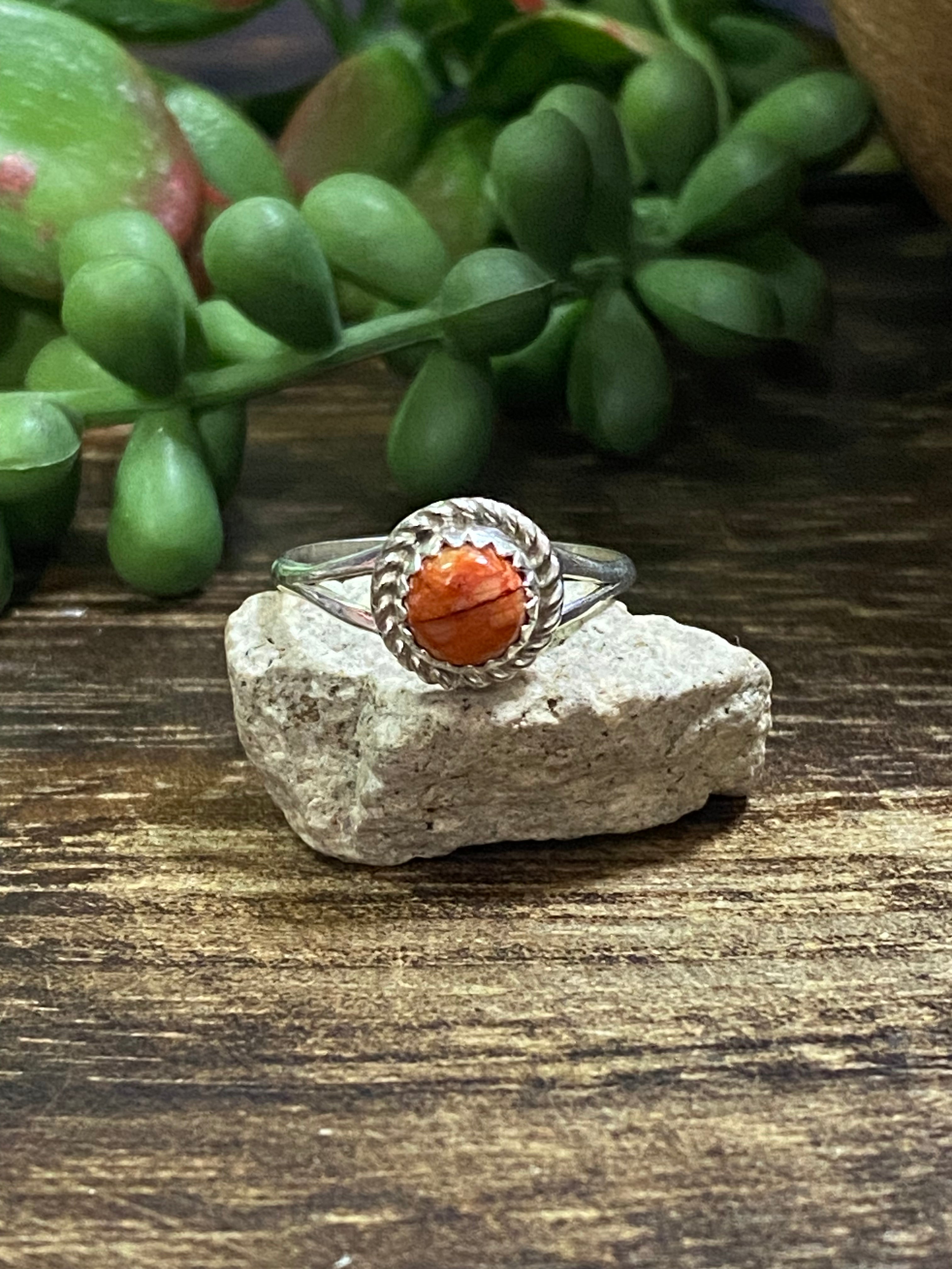 Navajo Made Spiny Oys & Sterling Silver Ring Size 6.75