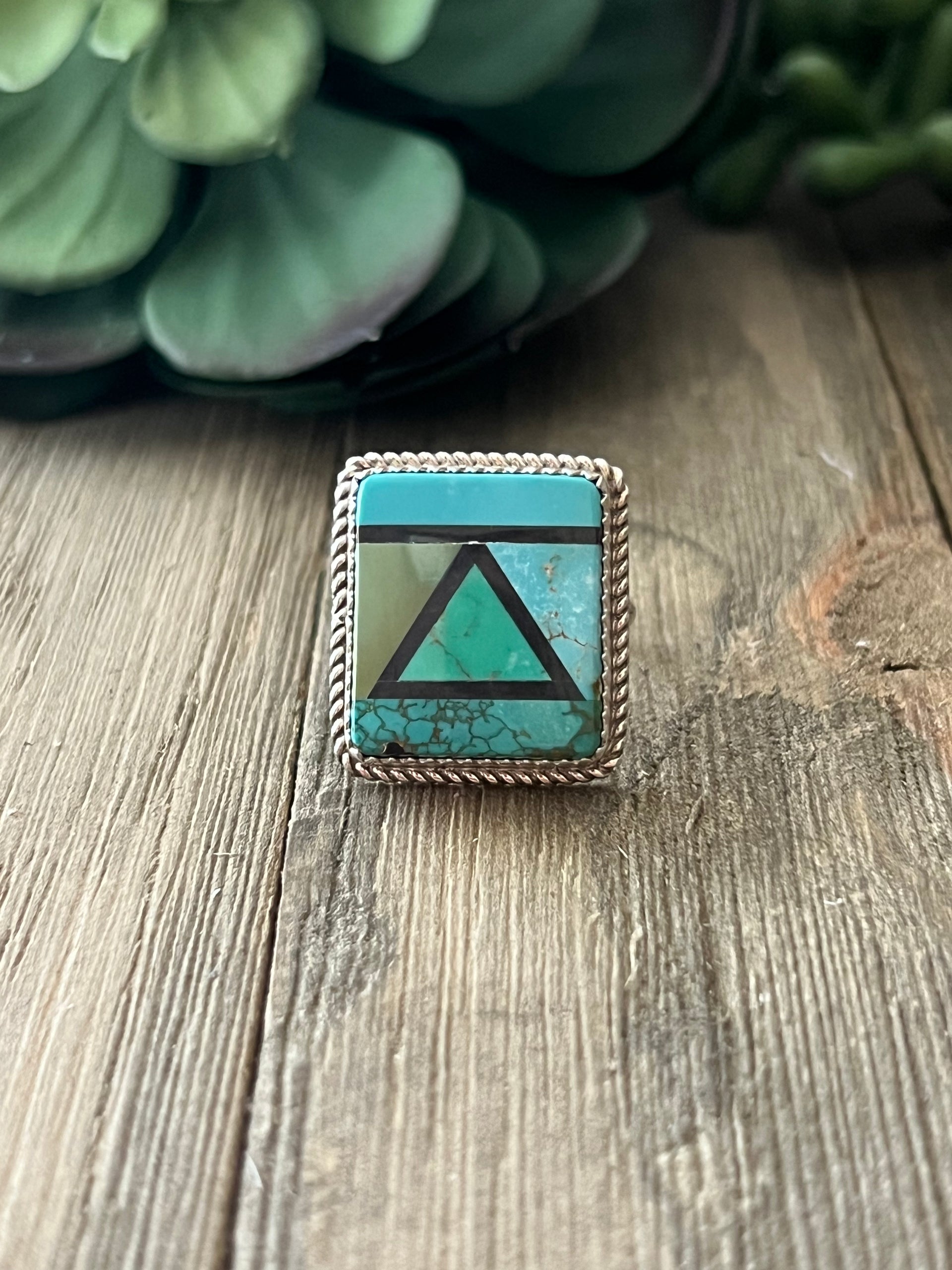 Reda Galvan Carico Lake Turquoise & Sterling Silver Inlay Ring Size 6.75