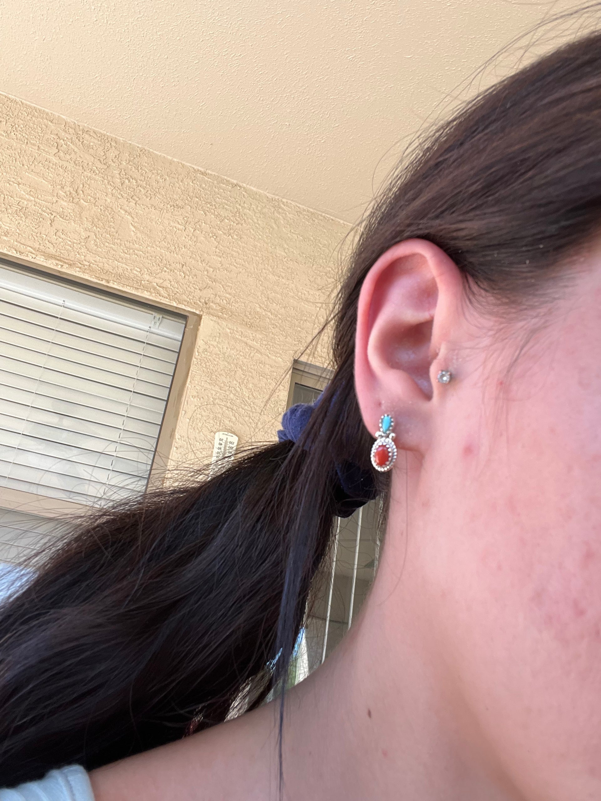 Navajo Made Multi Stone & Sterling Silver Earrings