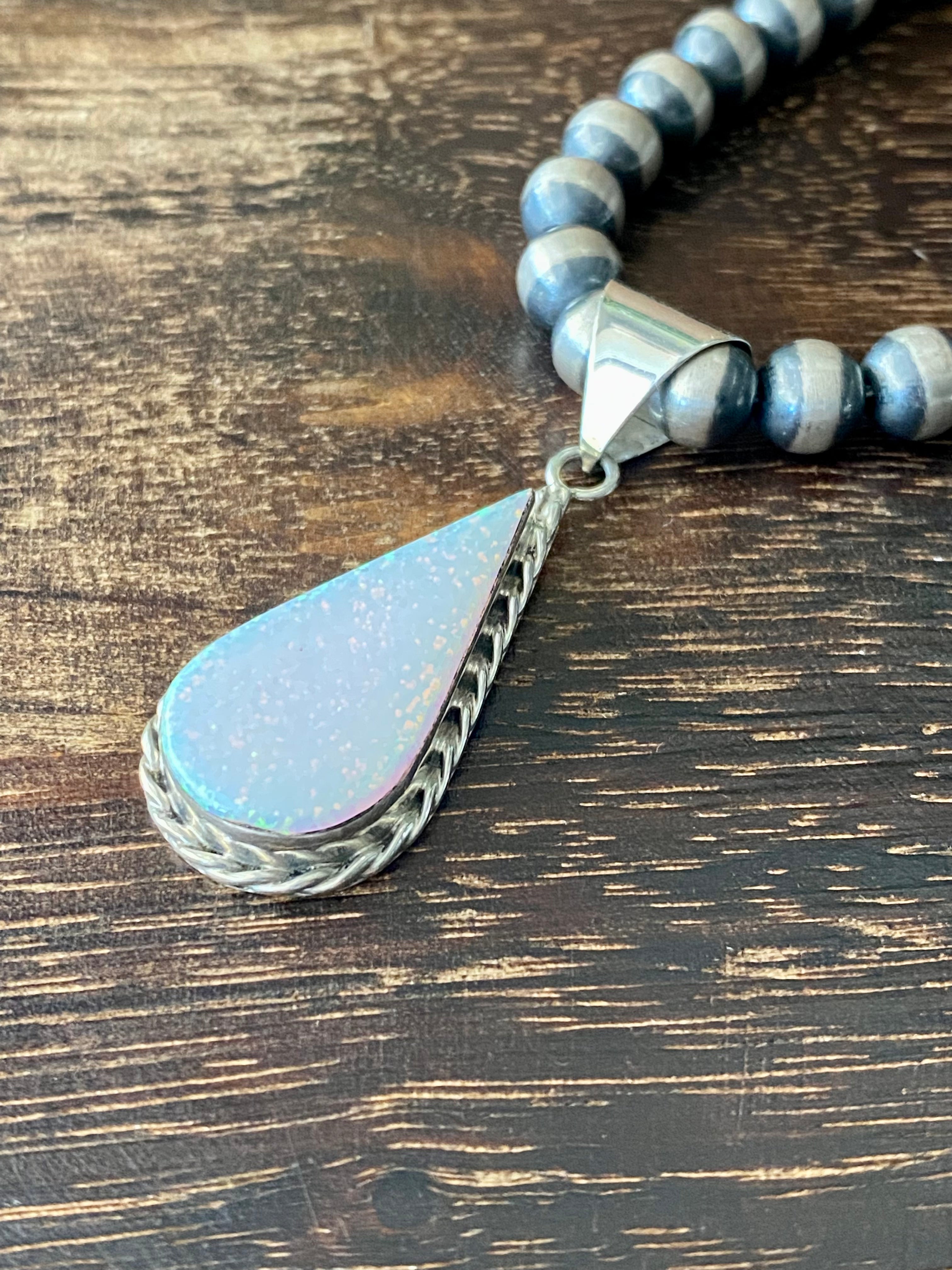 Larry Castillo White Opal & Sterling Silver Pendant