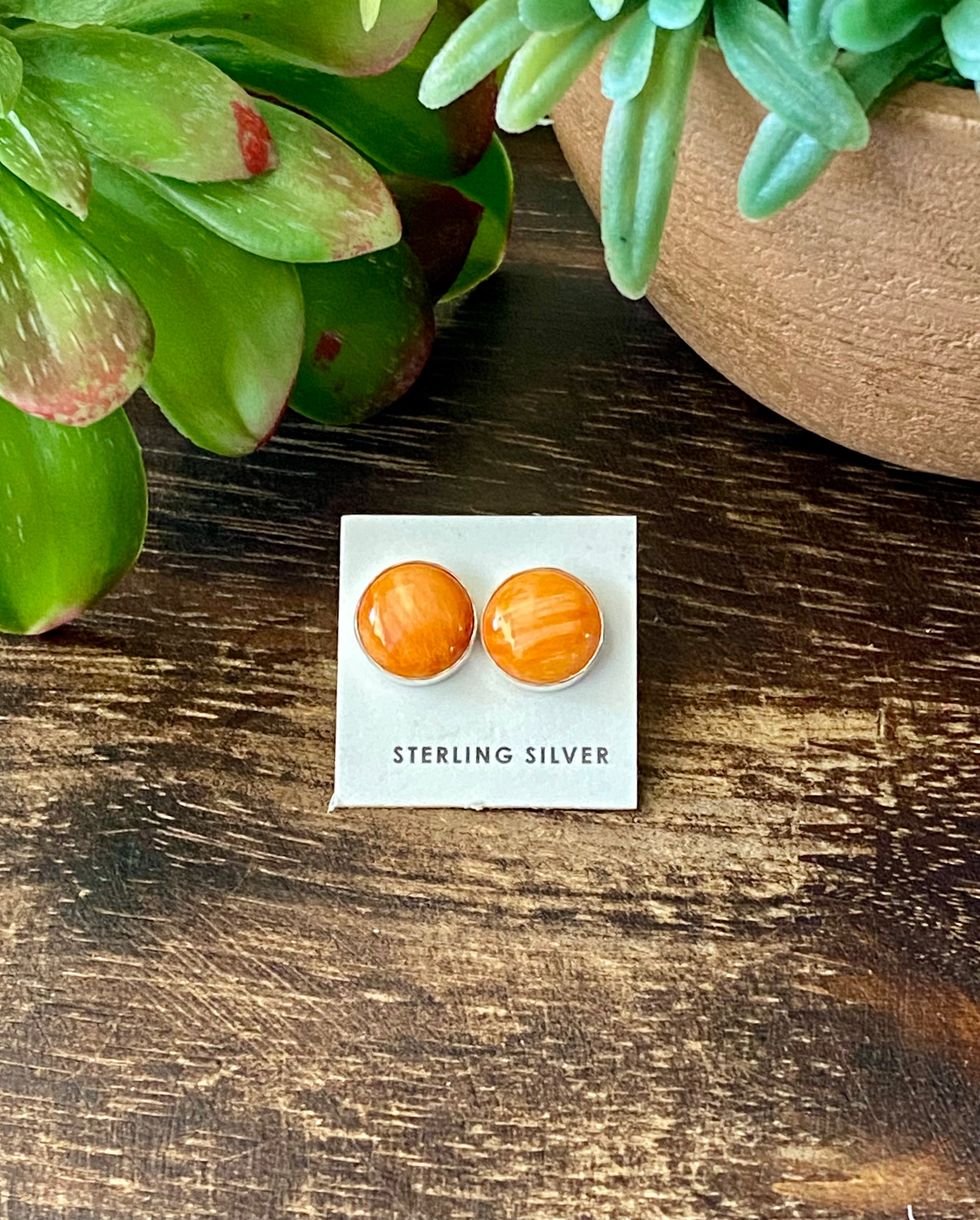 Navajo Made Spiny Oys & Sterling Silver Studs Earrings