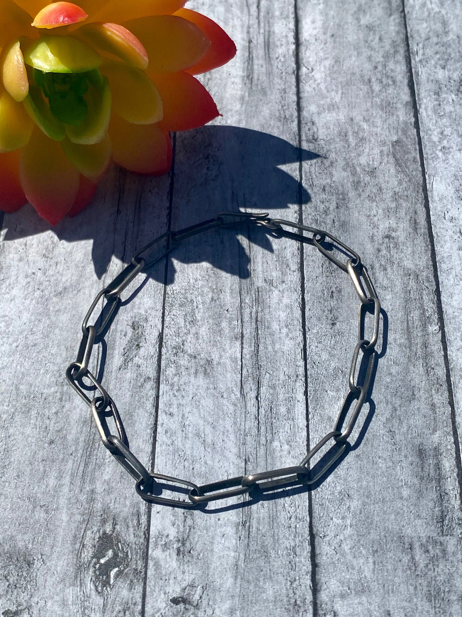 Navajo Made Sterling Silver Paper Clip Chain Bracelet