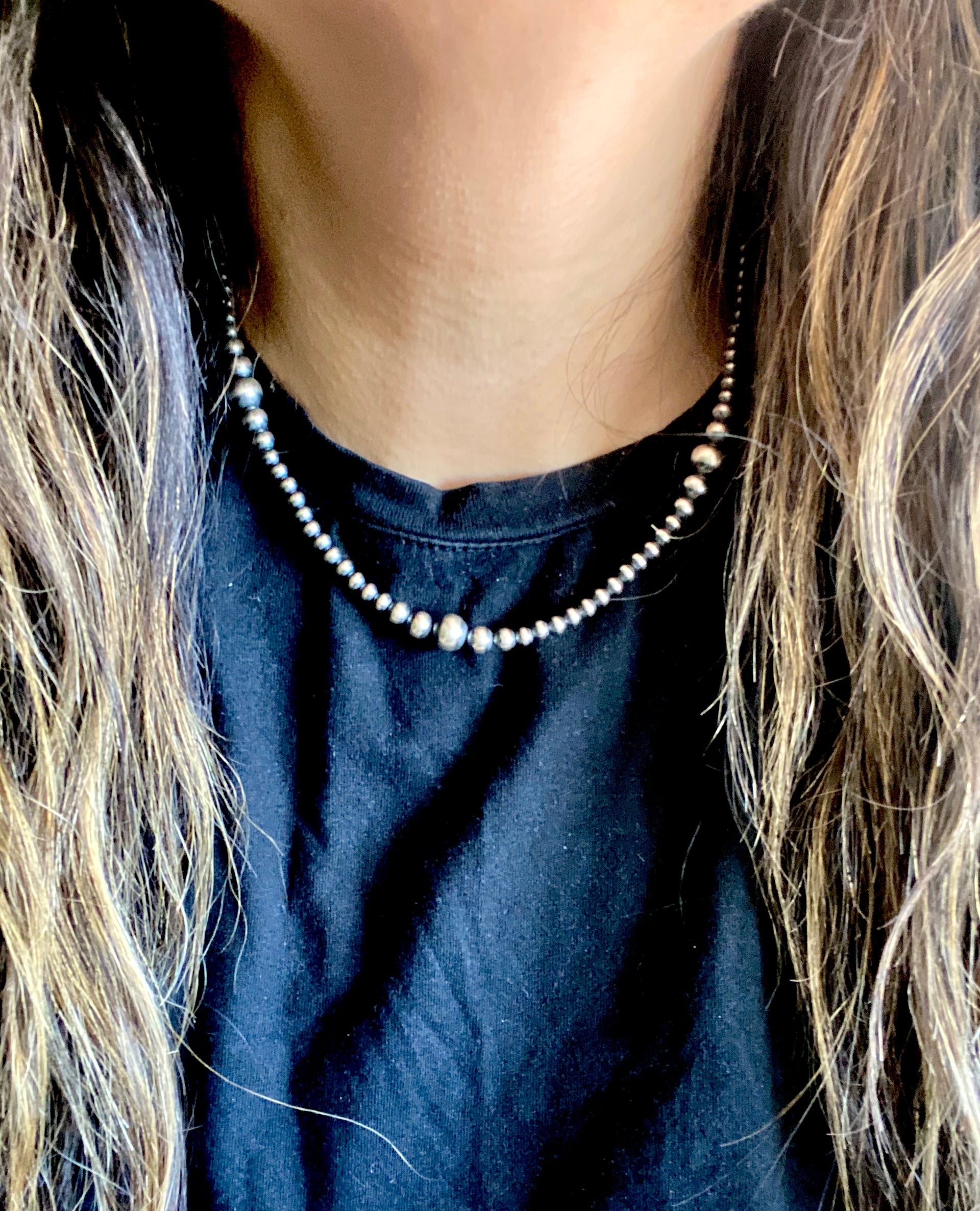 Navajo Strung Sterling Silver Graduated Pearl Necklace