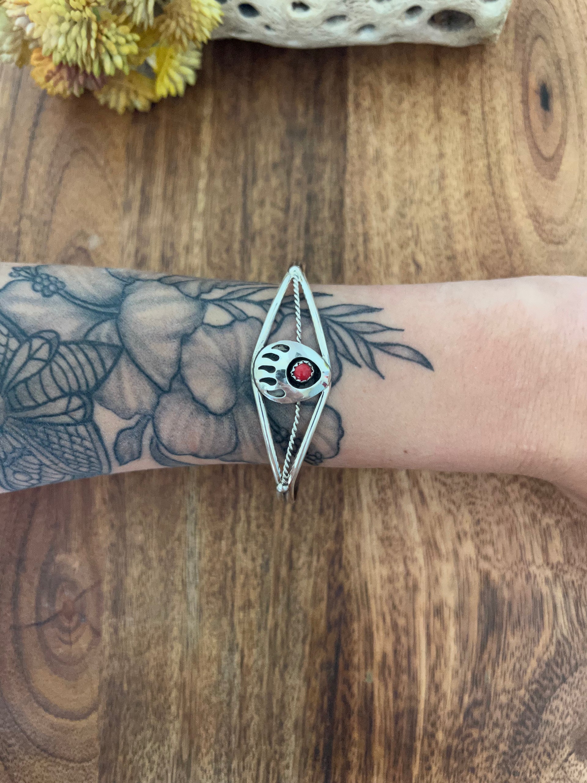 Navajo Made Sterling Silver Bear Claw Cuff Bracelet