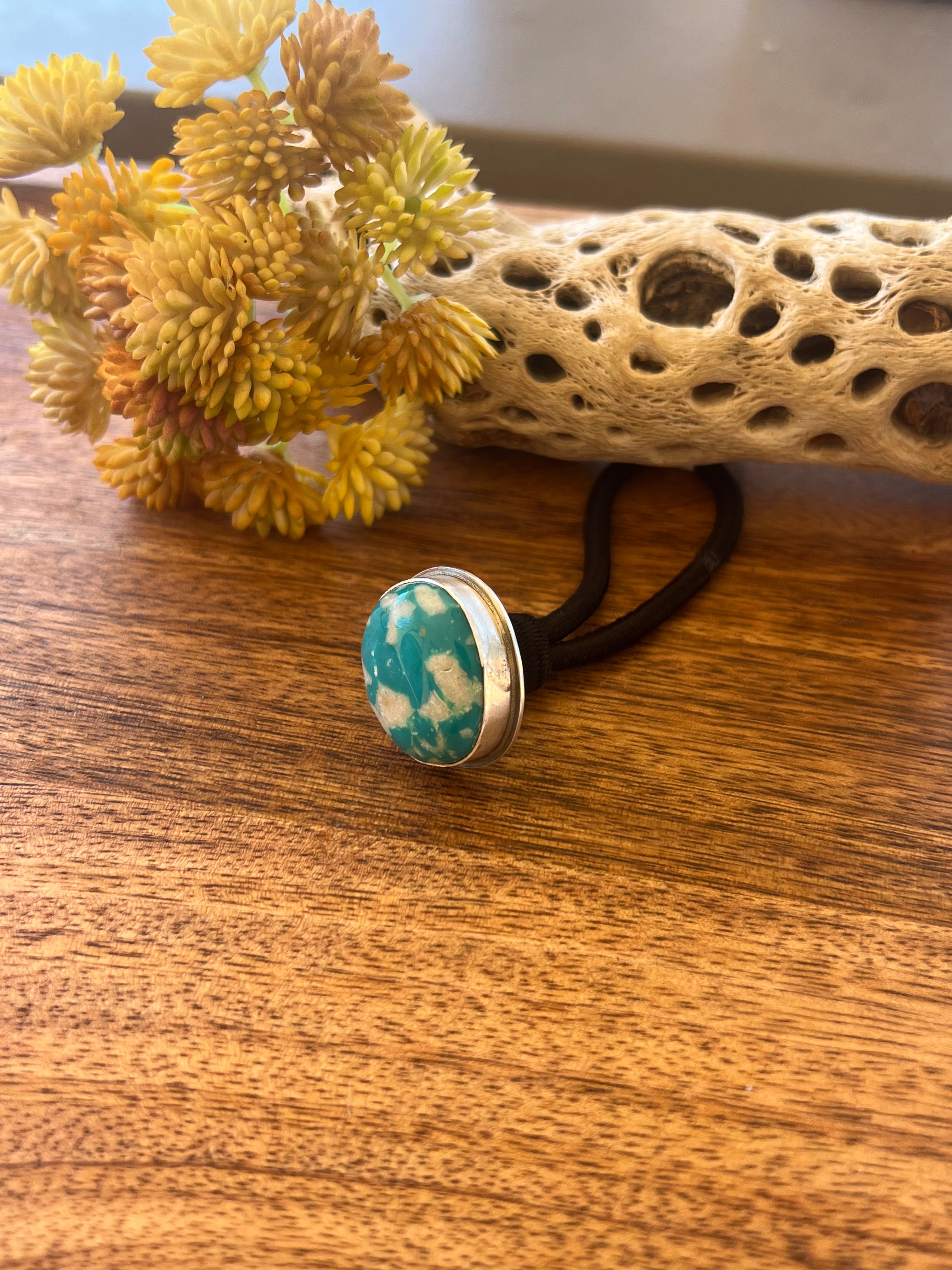 Tony Yazzie White Water Turquoise & Sterling Silver Ponytail Holder