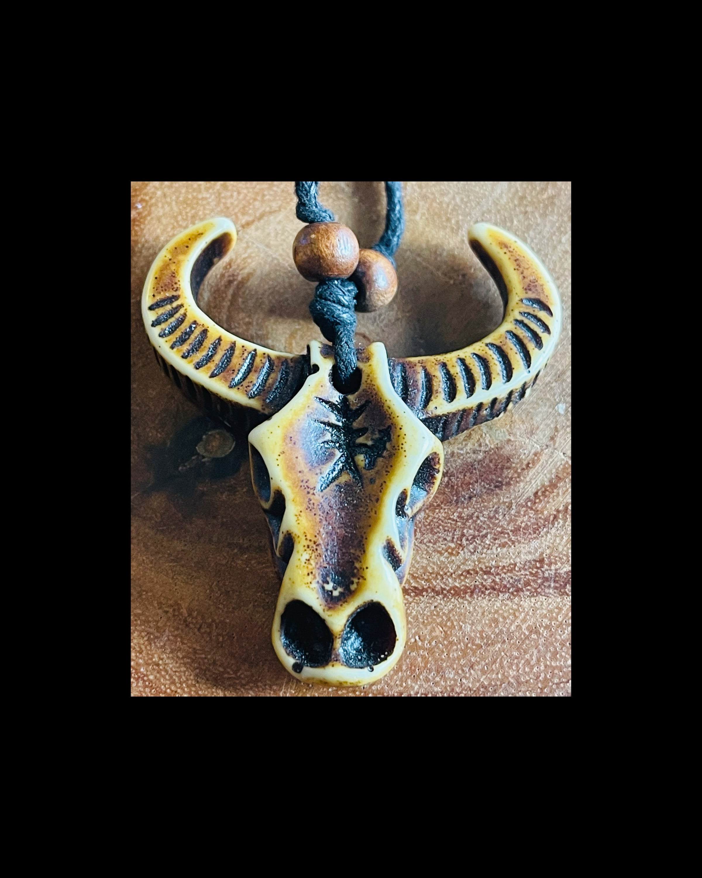 Handmade Wood Bull Pendant