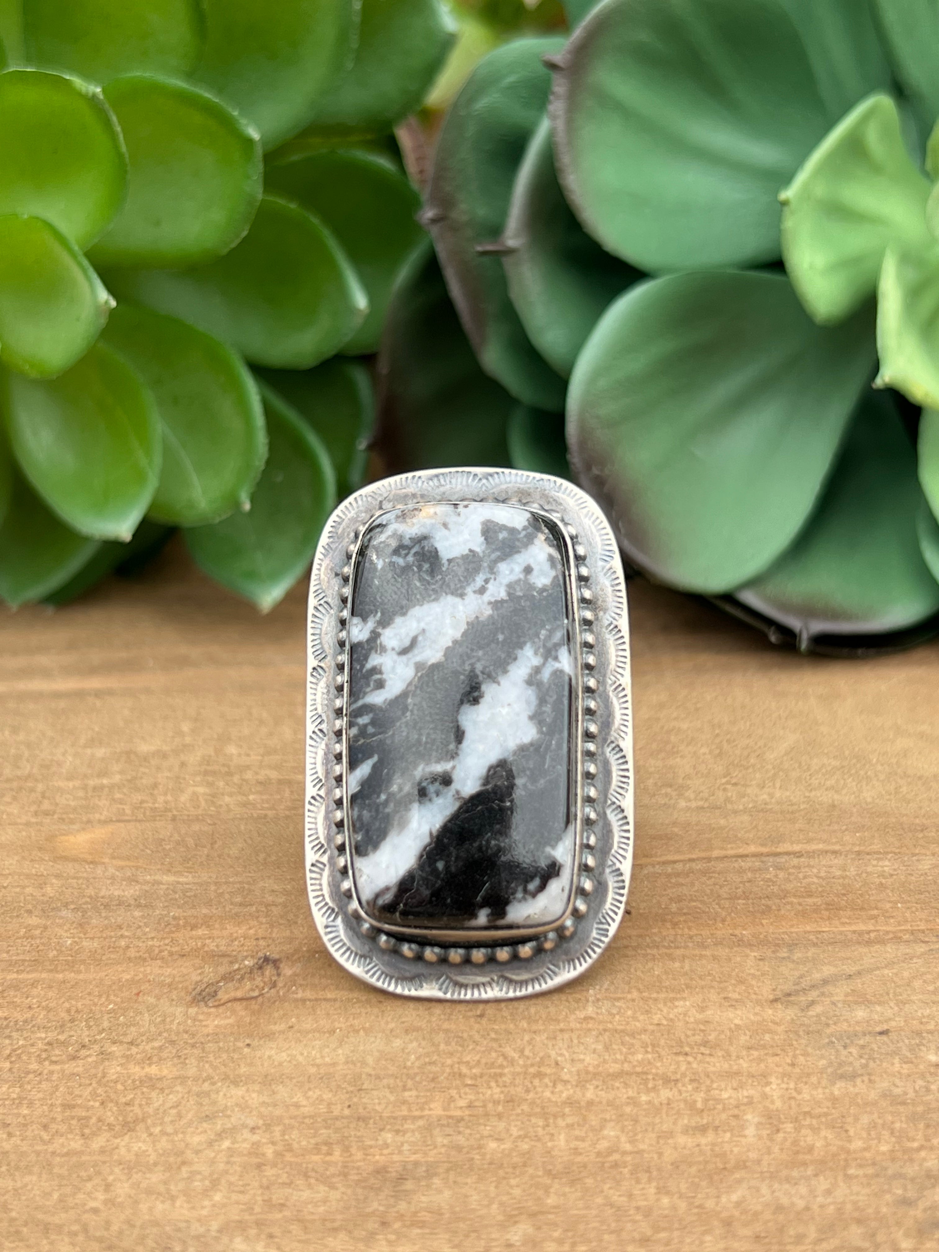 Navajo Zebra Jasper & Sterling Silver Ring Size 13