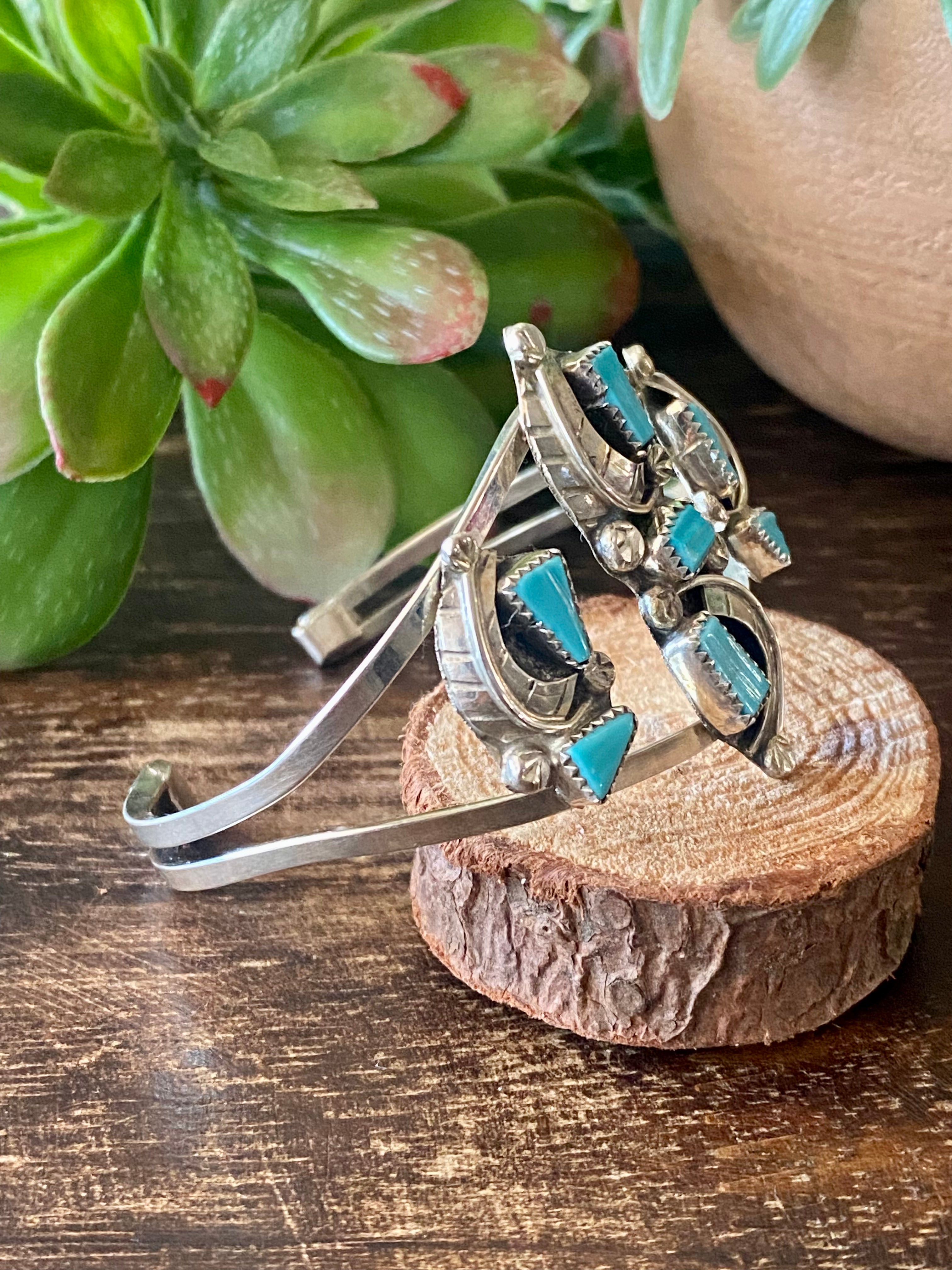 Navajo Made Kingman Turquoise & Sterling Silver Cuff Bracelet