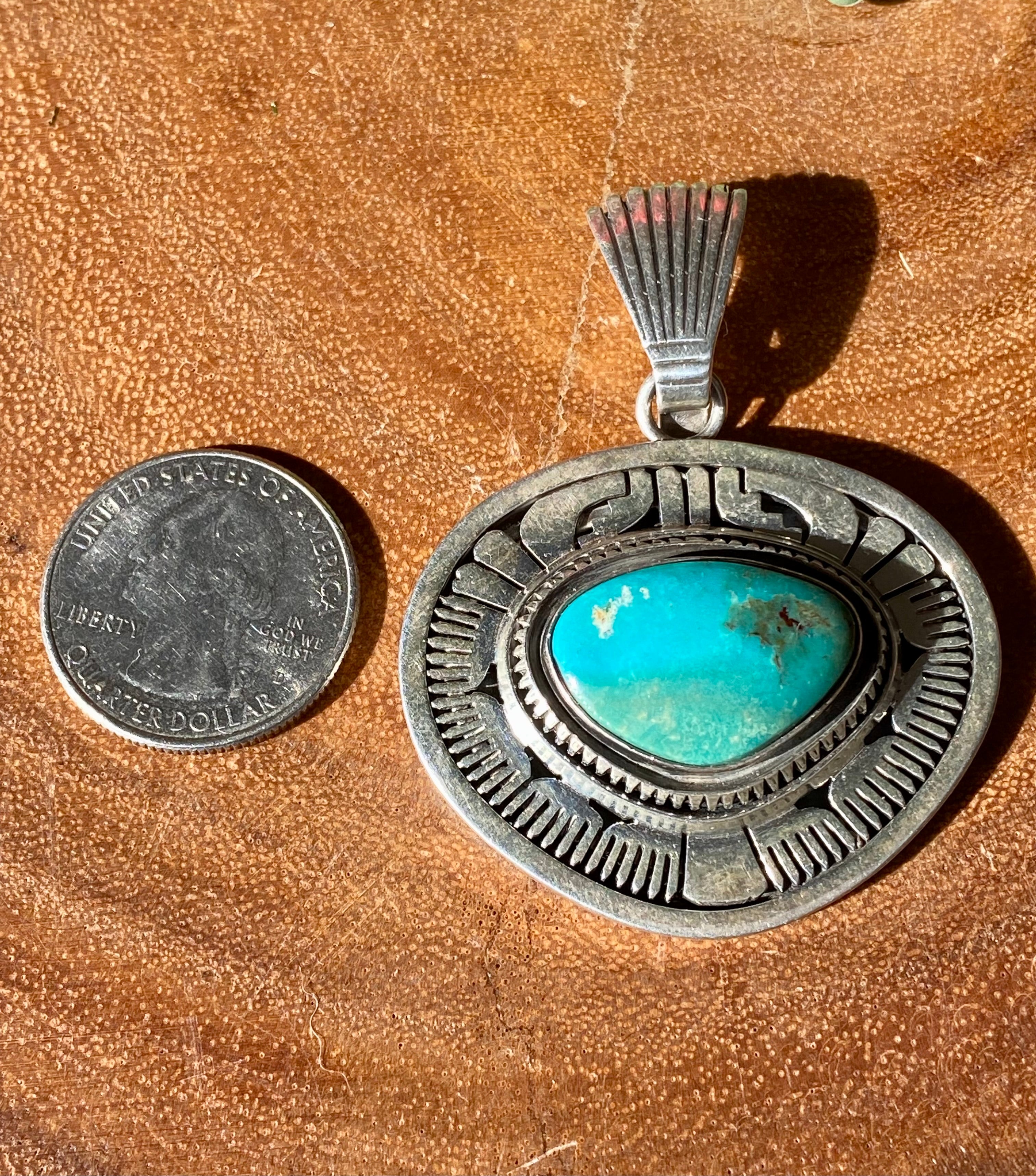 Leonard Nez Natural Royston Turquoise & Sterling Silver Pendant