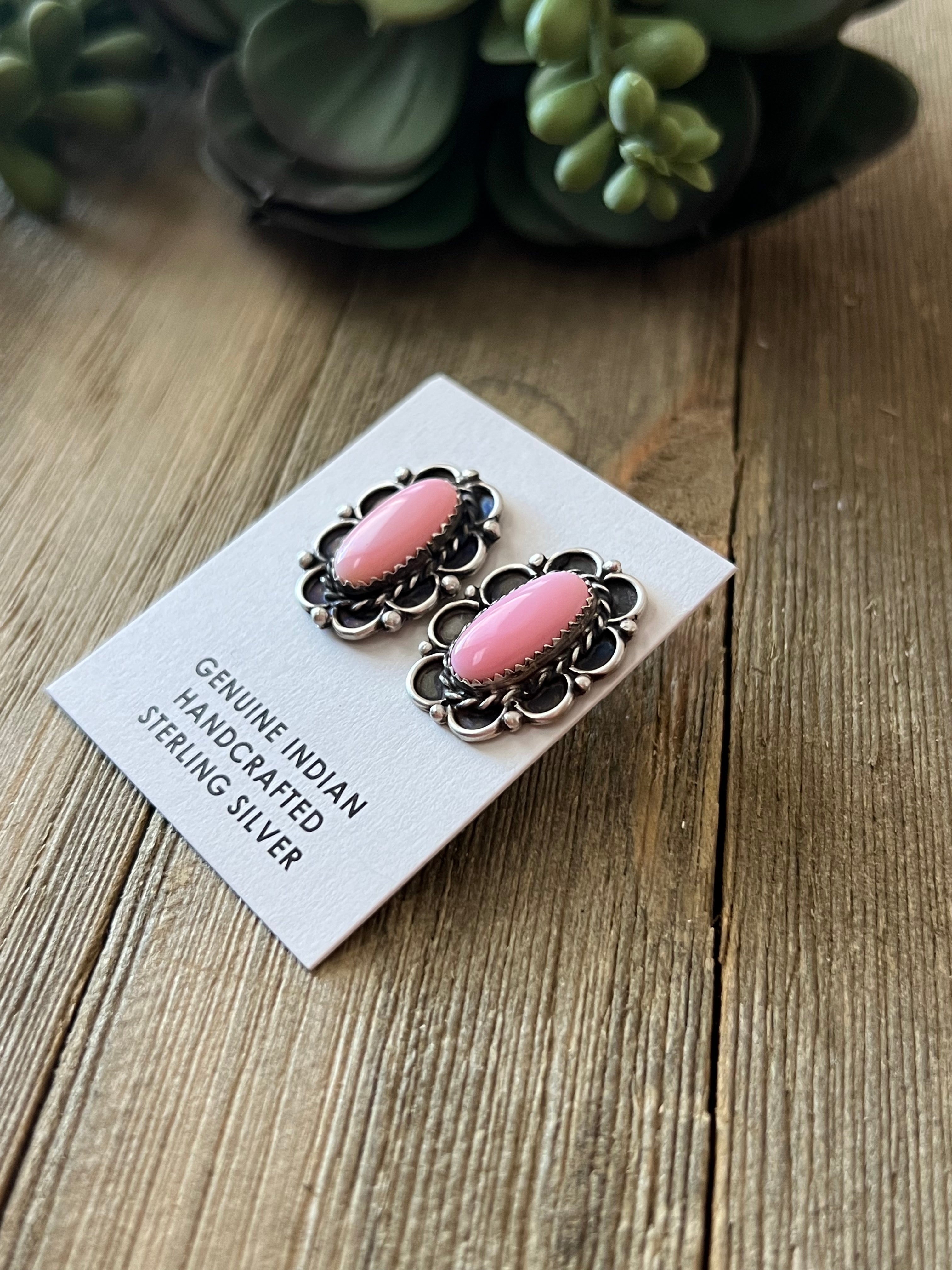 Maxine Ramirez Pink Conch & Sterling Silver Post Earrings