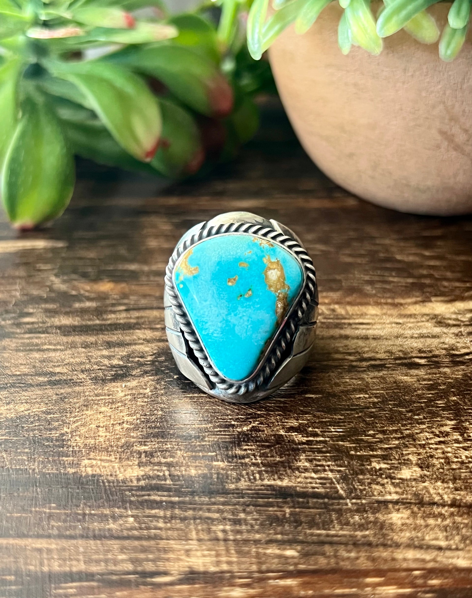 Tony Yazzie Sonoran Mountain Turquoise & Sterling Silver Ring Size 10.5