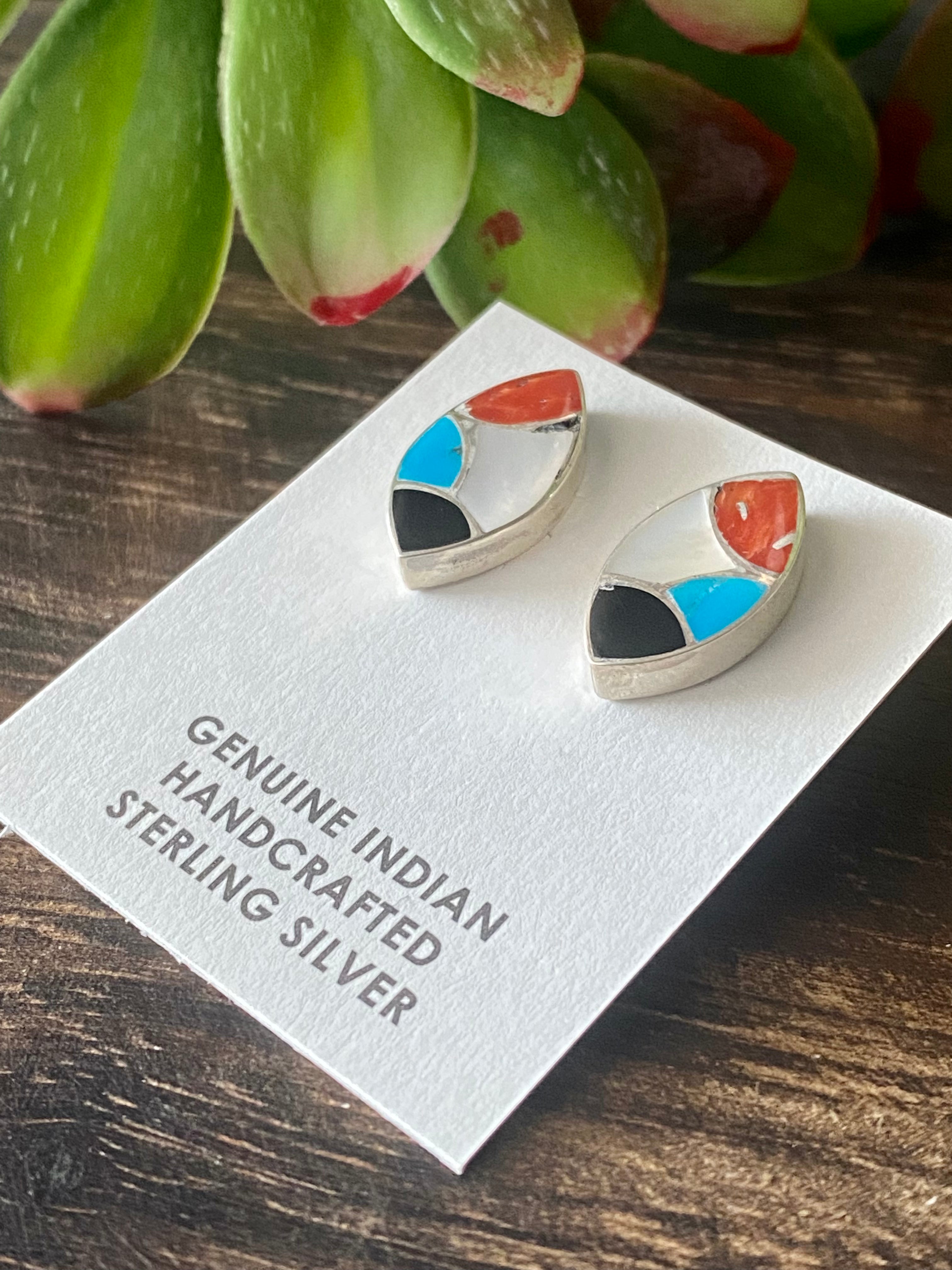 Carmicael Haloo Multi Stone & Sterling Silver Inlay Post Earrings