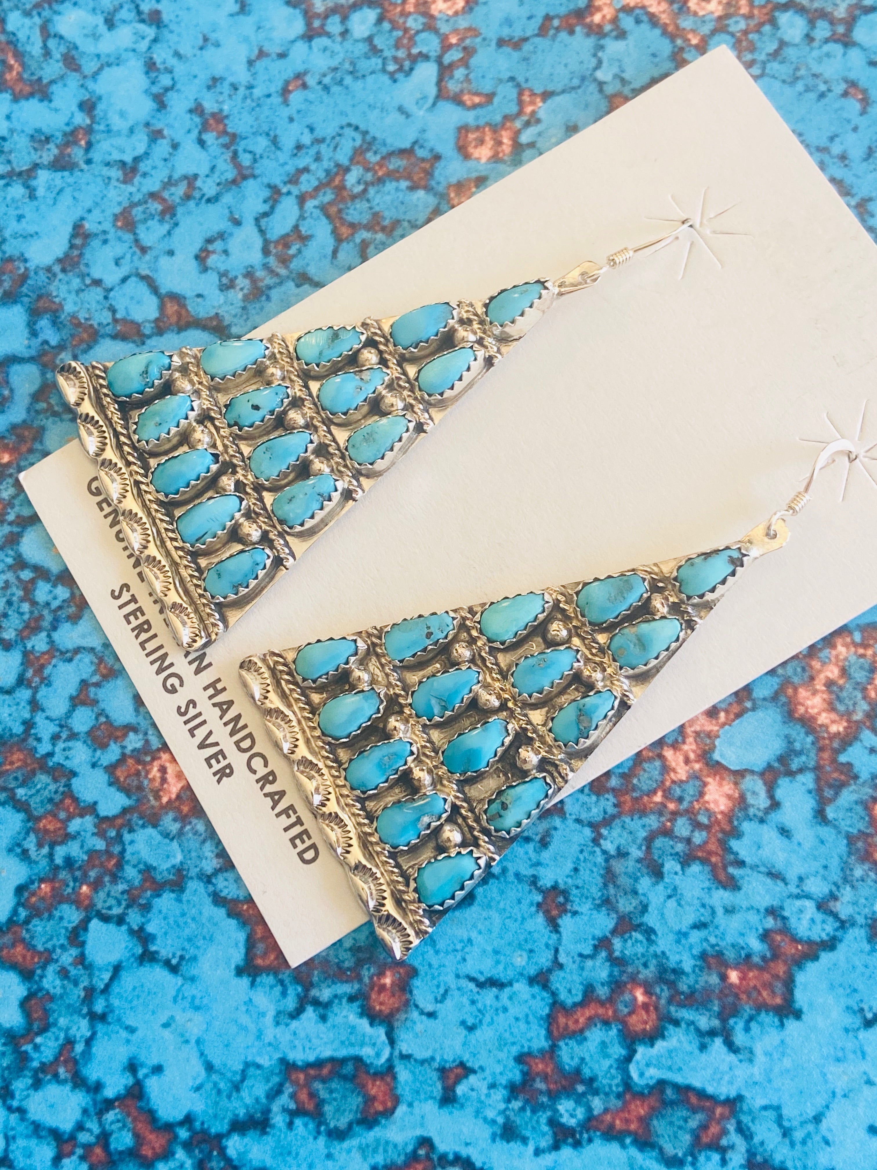 Zuni Blue Ridge Turquoise & Sterling Silver Dangle Earrings