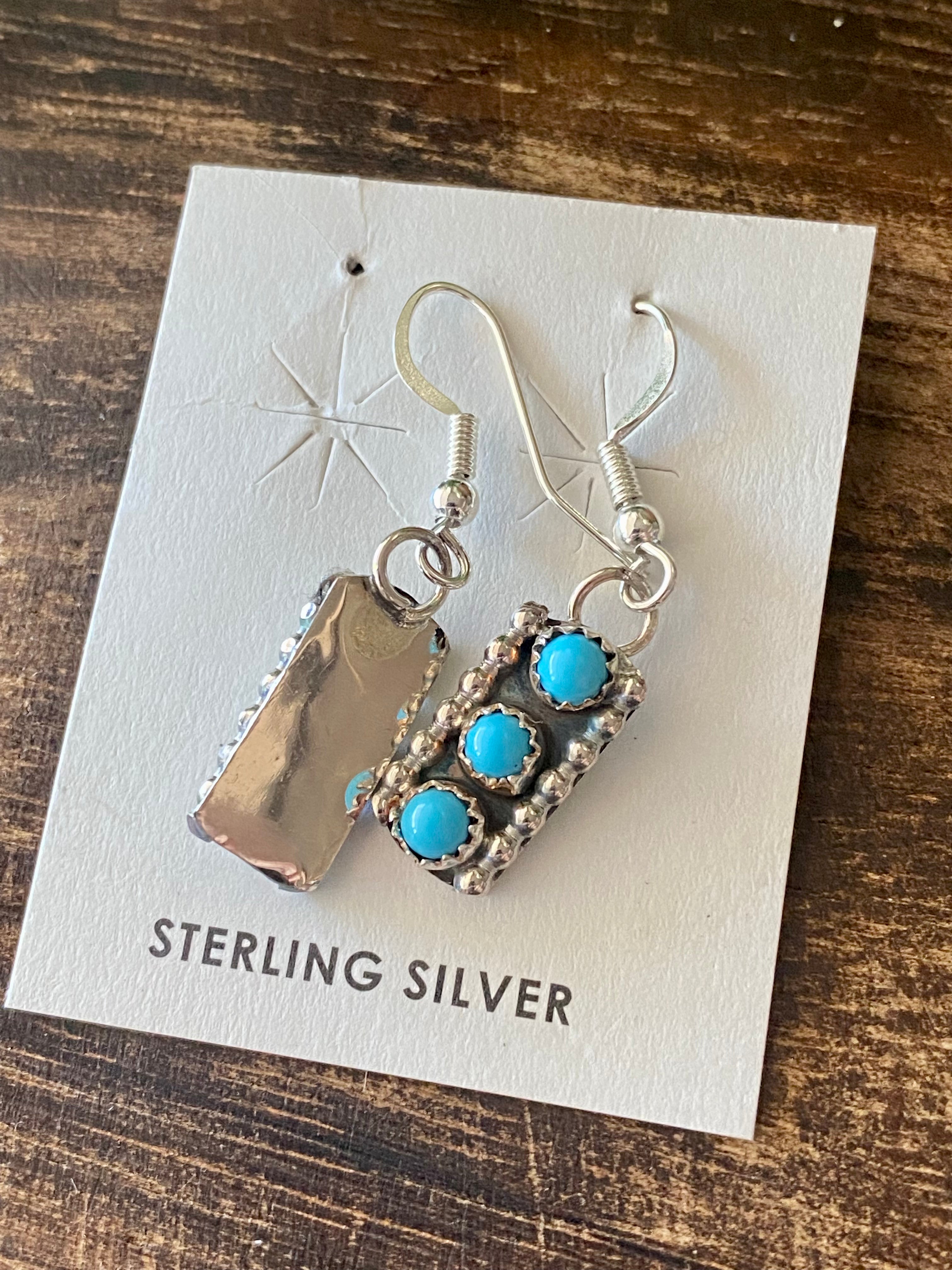 Esther White Turquoise & Sterling Silver Dangle Earrings