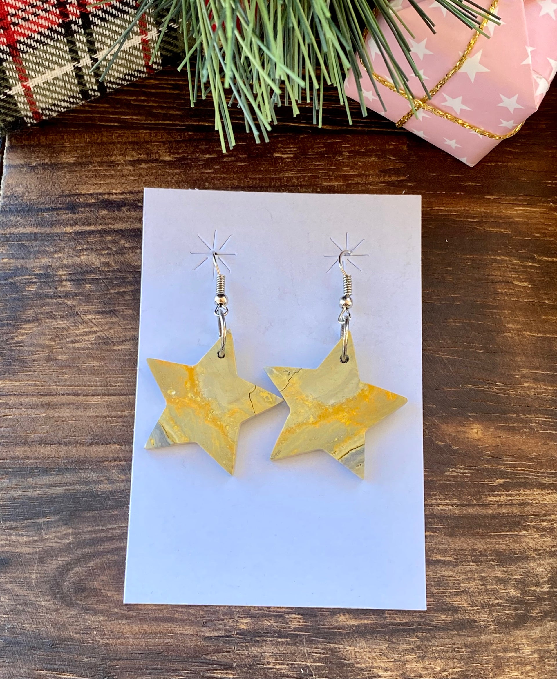 Southwest Handmade Bb Agate & Sterling Silver Star Dangle Earrings