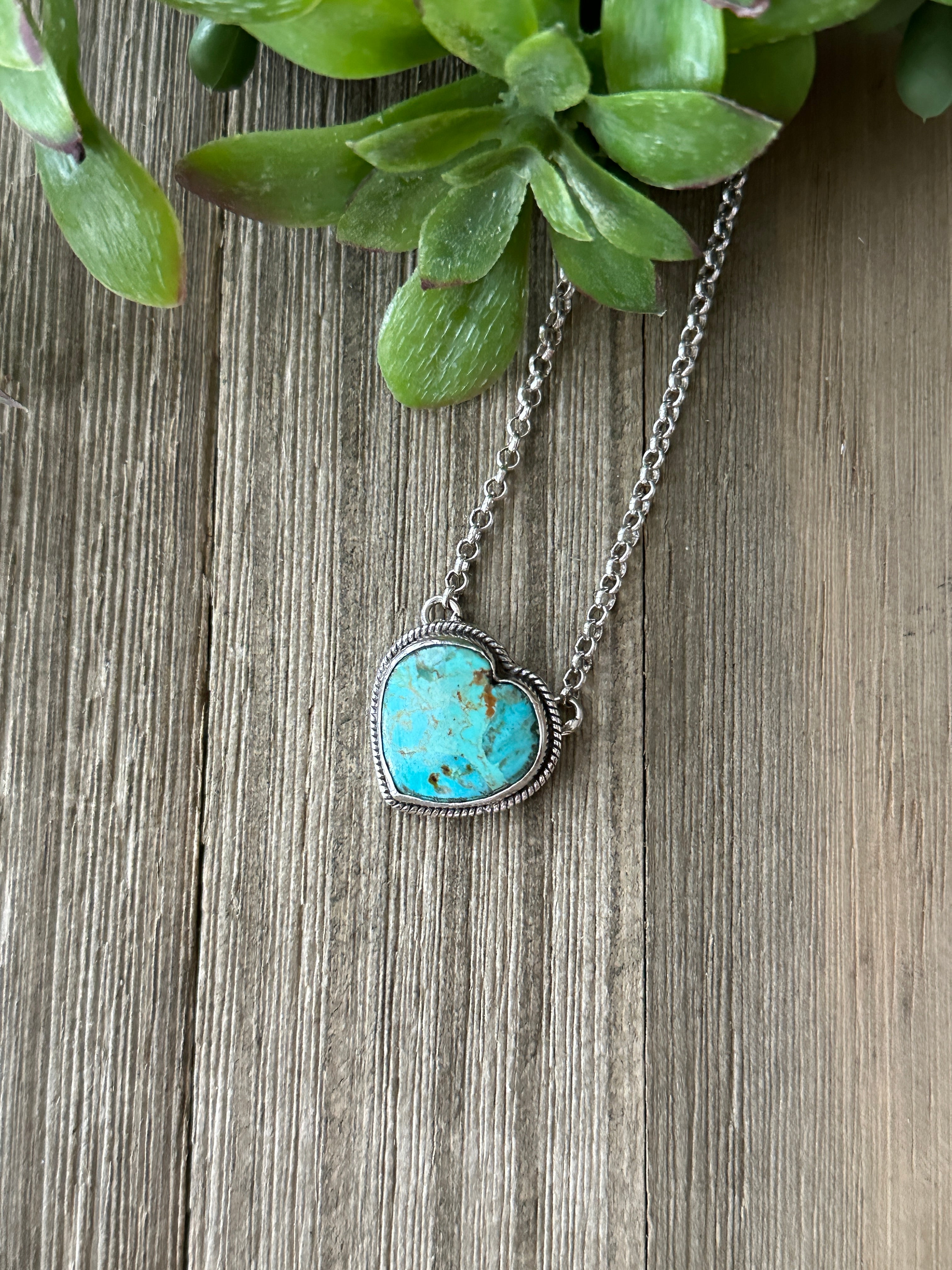 Southwest Made Turquoise & Sterling Silver Heart Necklace