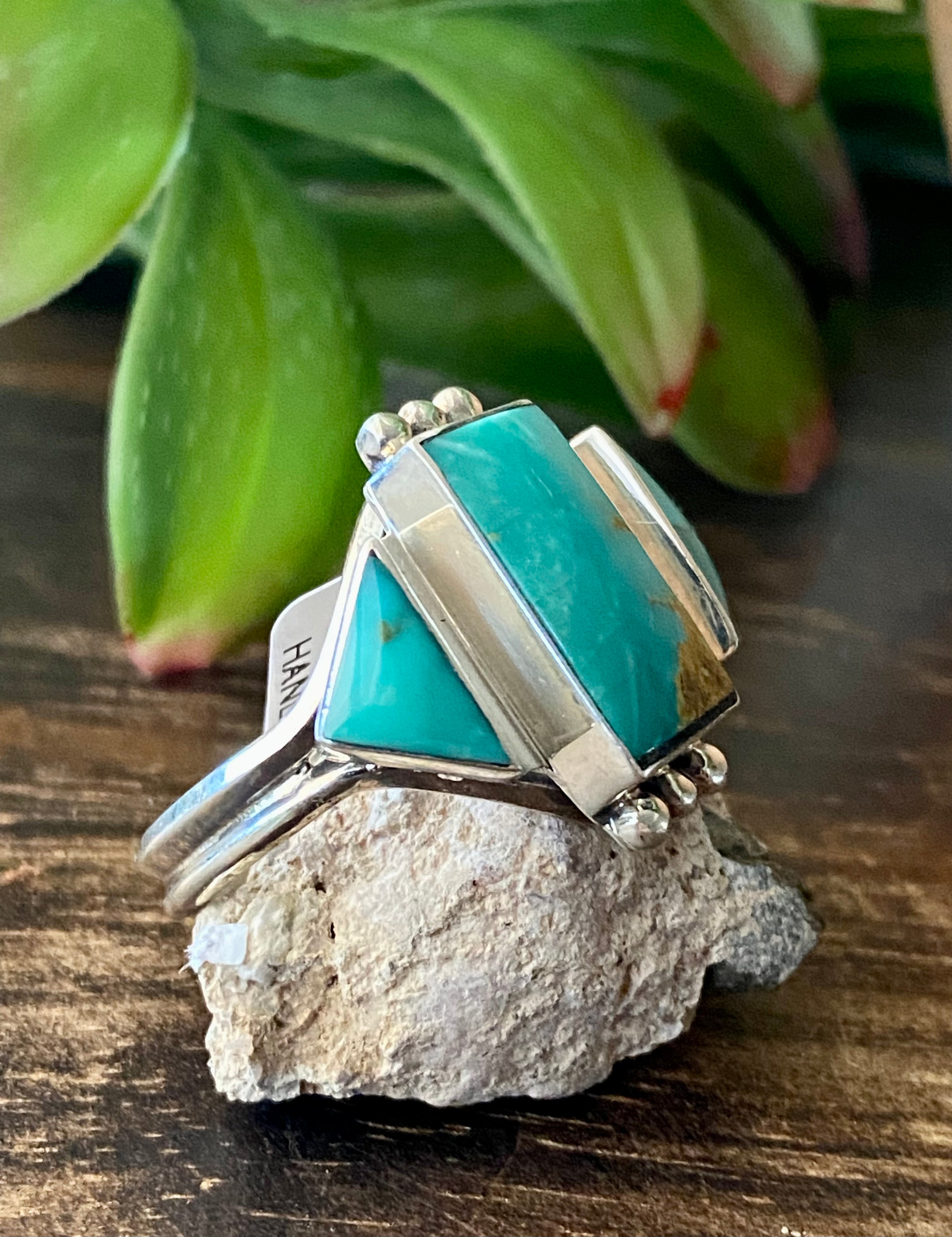 Genevieve Francisco Kingman Turquoise & Sterling Silver Ring Size 11.75