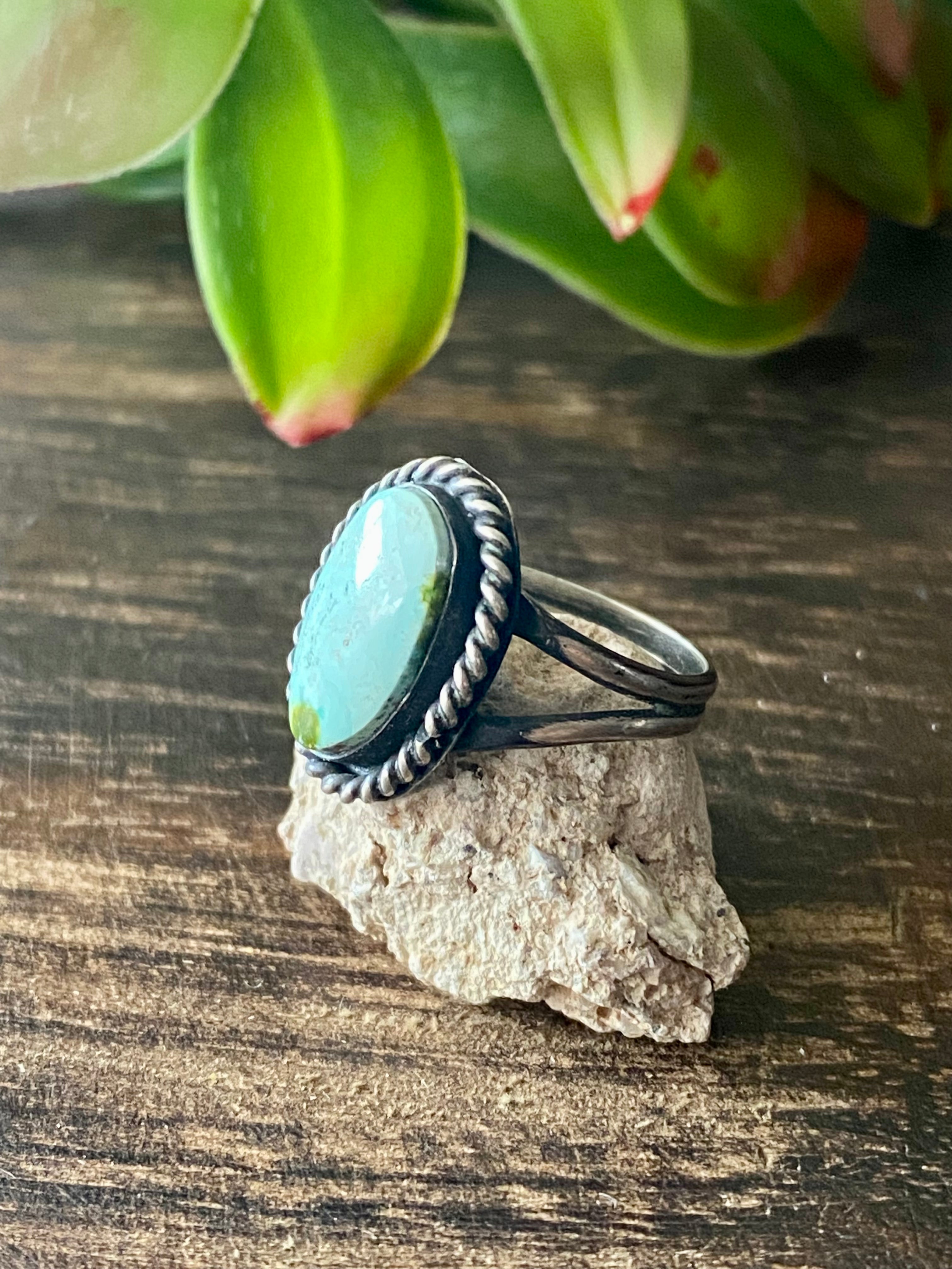 Navajo Made Sonoran Mountain Turquoise & Sterling Silver Ring Size 6