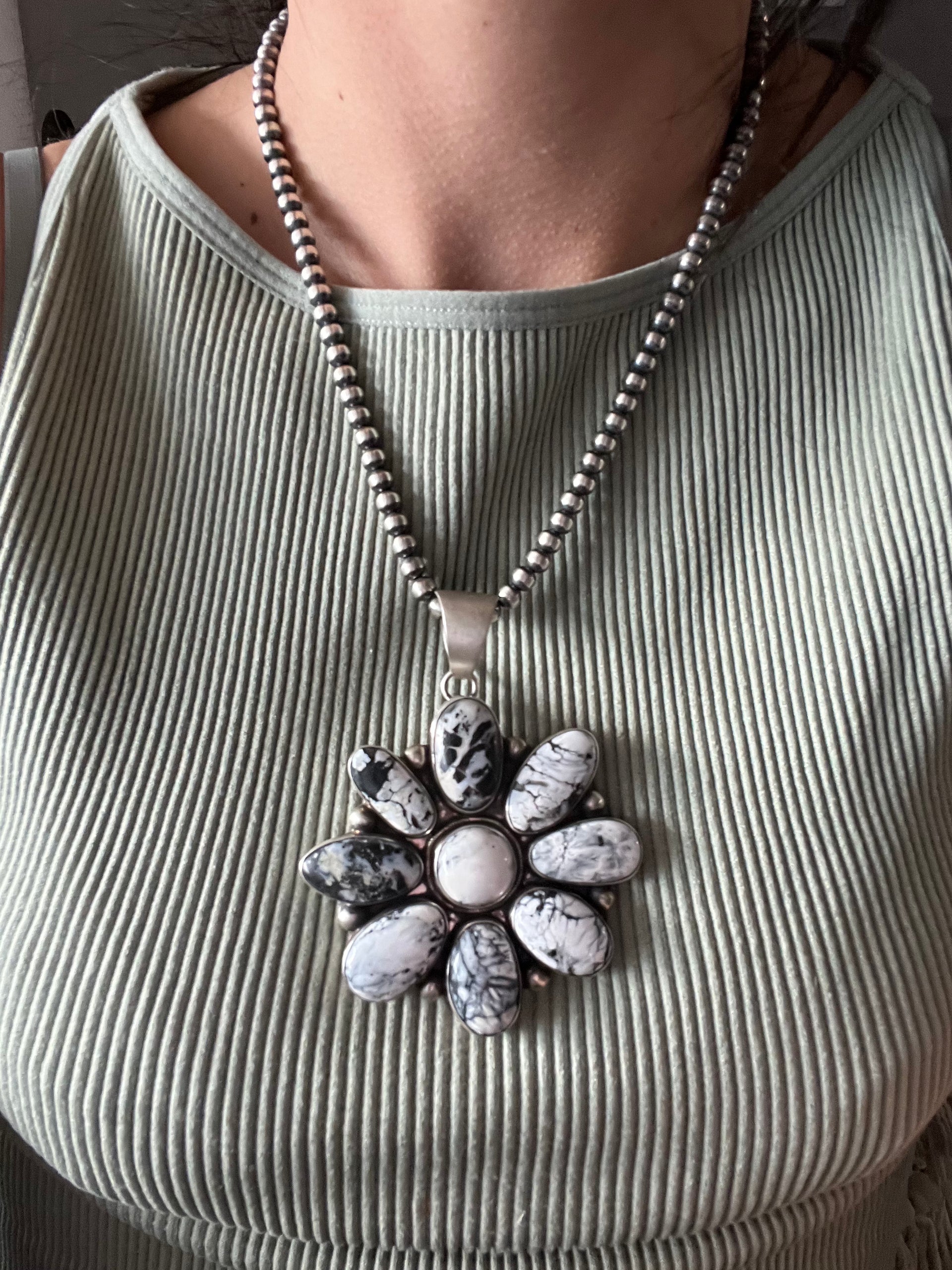 Kathleen Chavez White Buffalo & Sterling Silver Cluster Pendant