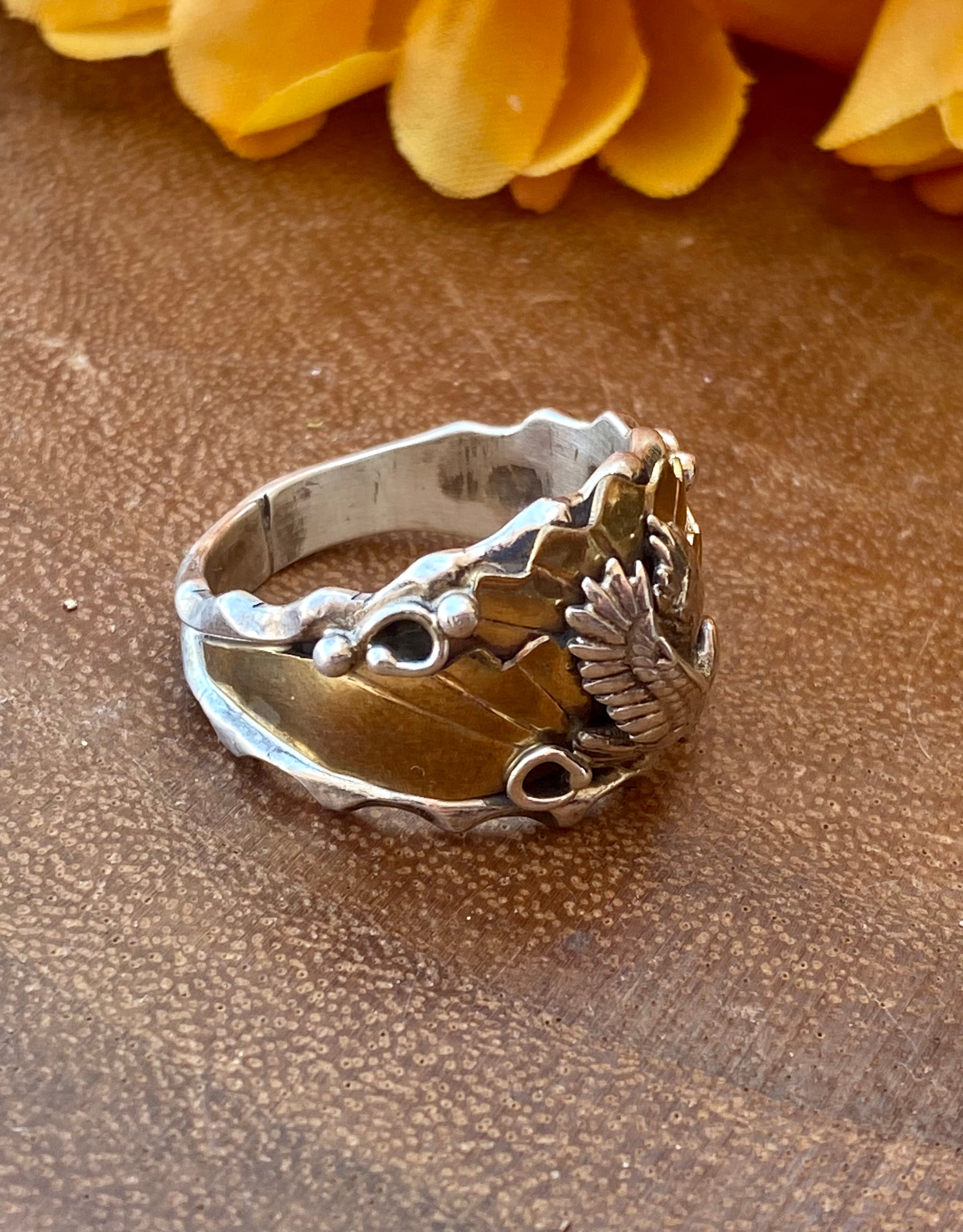 Navajo Made Sterling Silver Men’s Eagle Ring Size 9