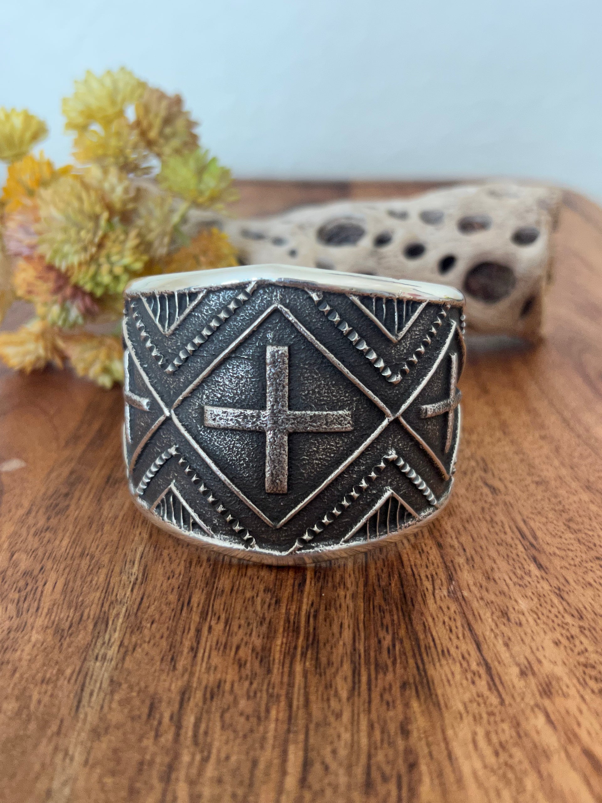 Stanford Yazzie Sterling Silver Cross Cuff Bracelet
