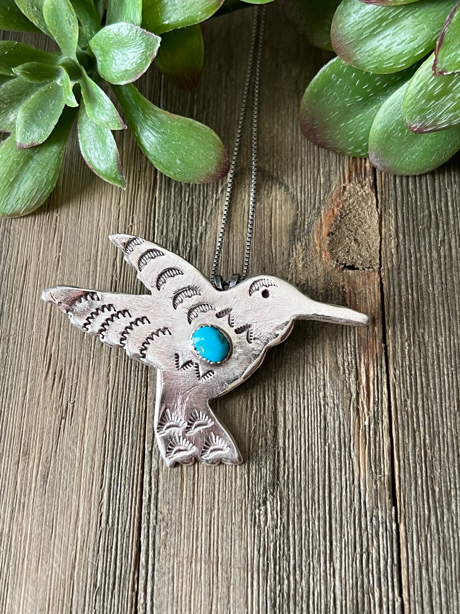 Tonya Yazzie Kingman Turquoise & Sterling Silver Hummingbird Pin/Pendant
