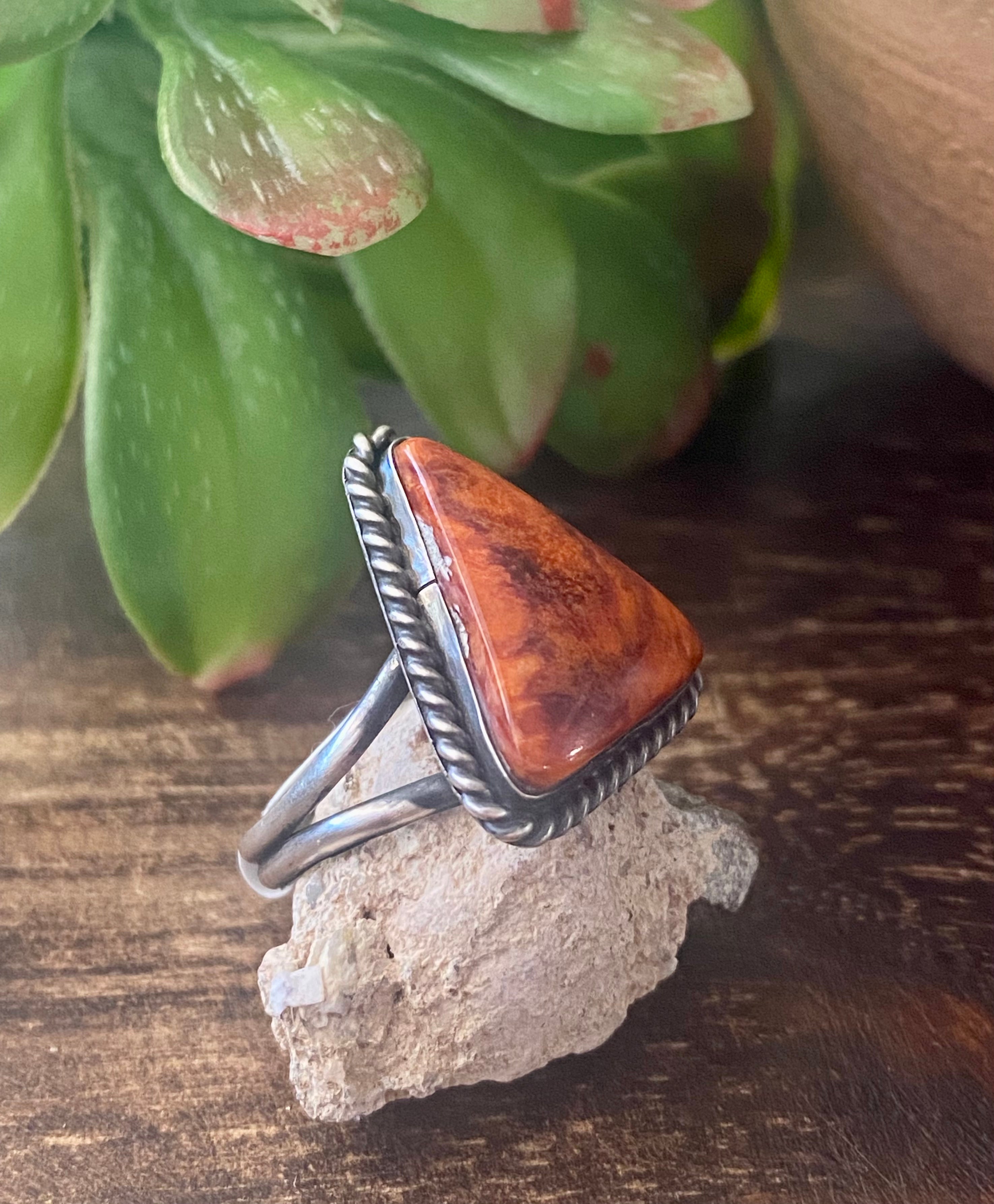 Navajo Made Spiny Oys & Sterling Silver Ring Size 9.5