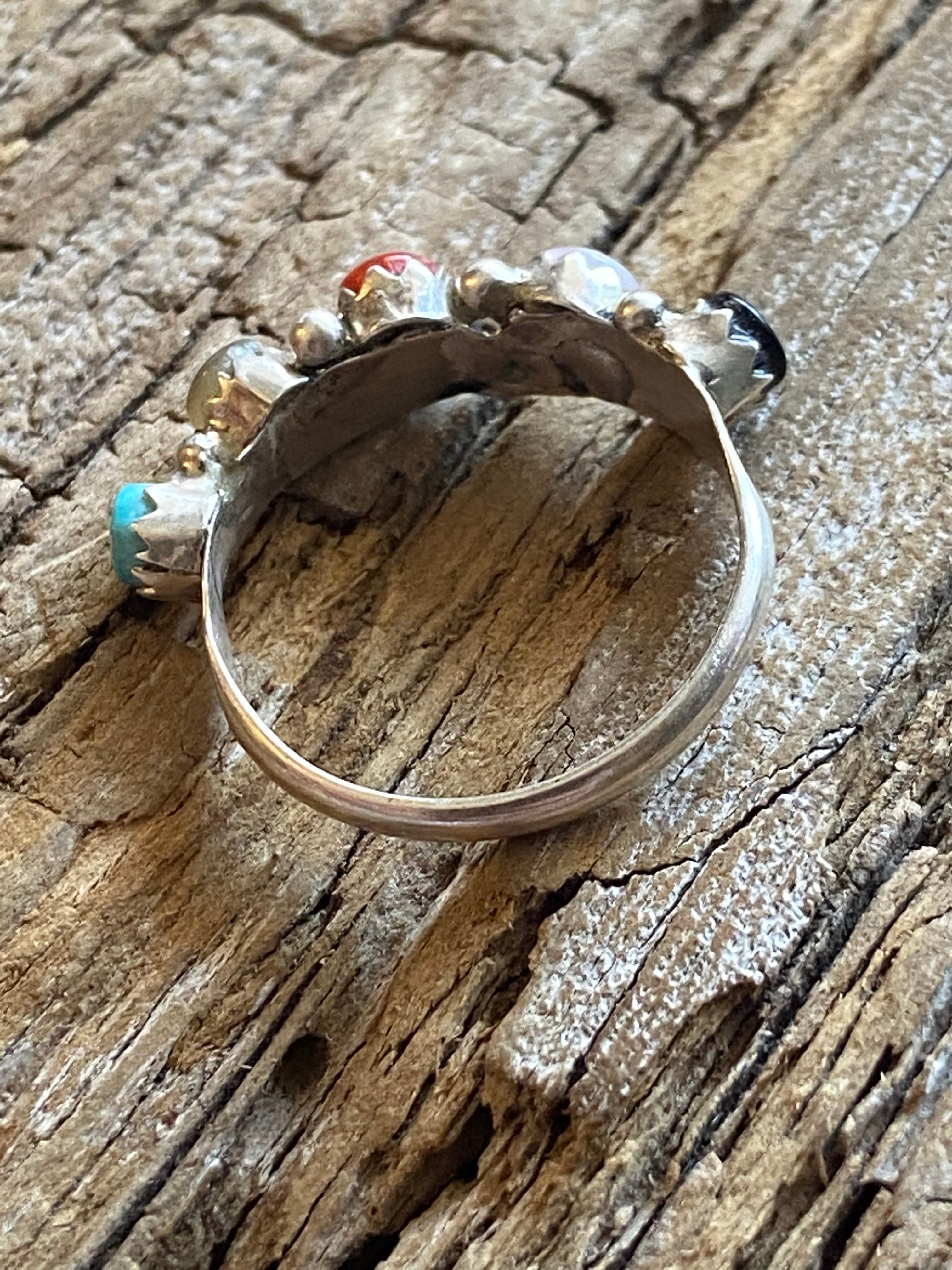 Zuni Multi Stone & Sterling Silver Ring Size 8