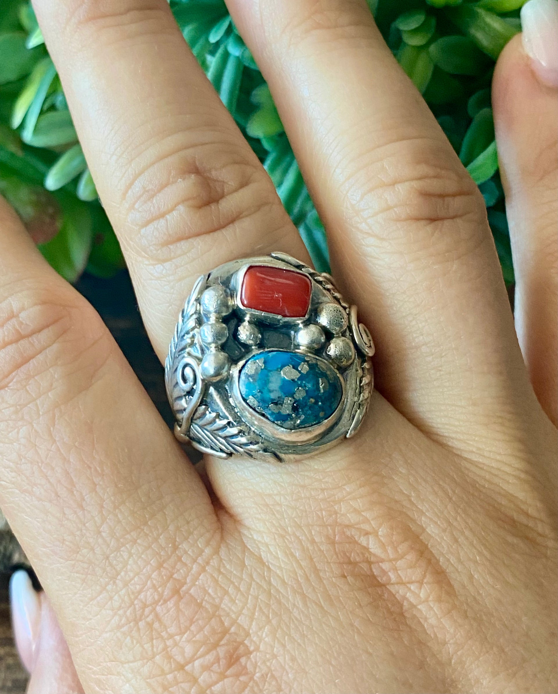 Navajo Made Multi Stone & Sterling Silver Ring Size 9.25