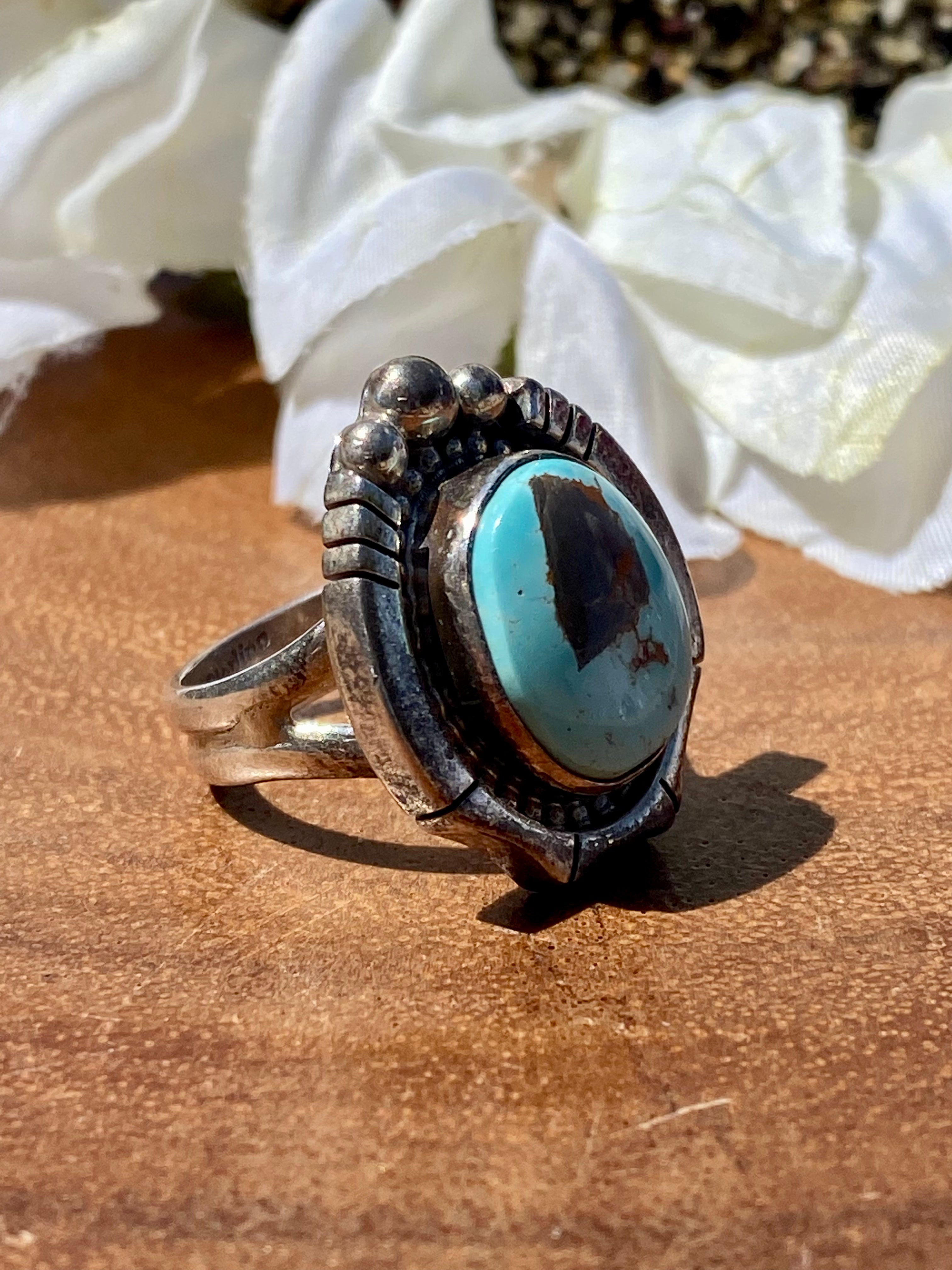 Sheila Becenti Royston Turquoise & Sterling Silver Ring Size 5.75