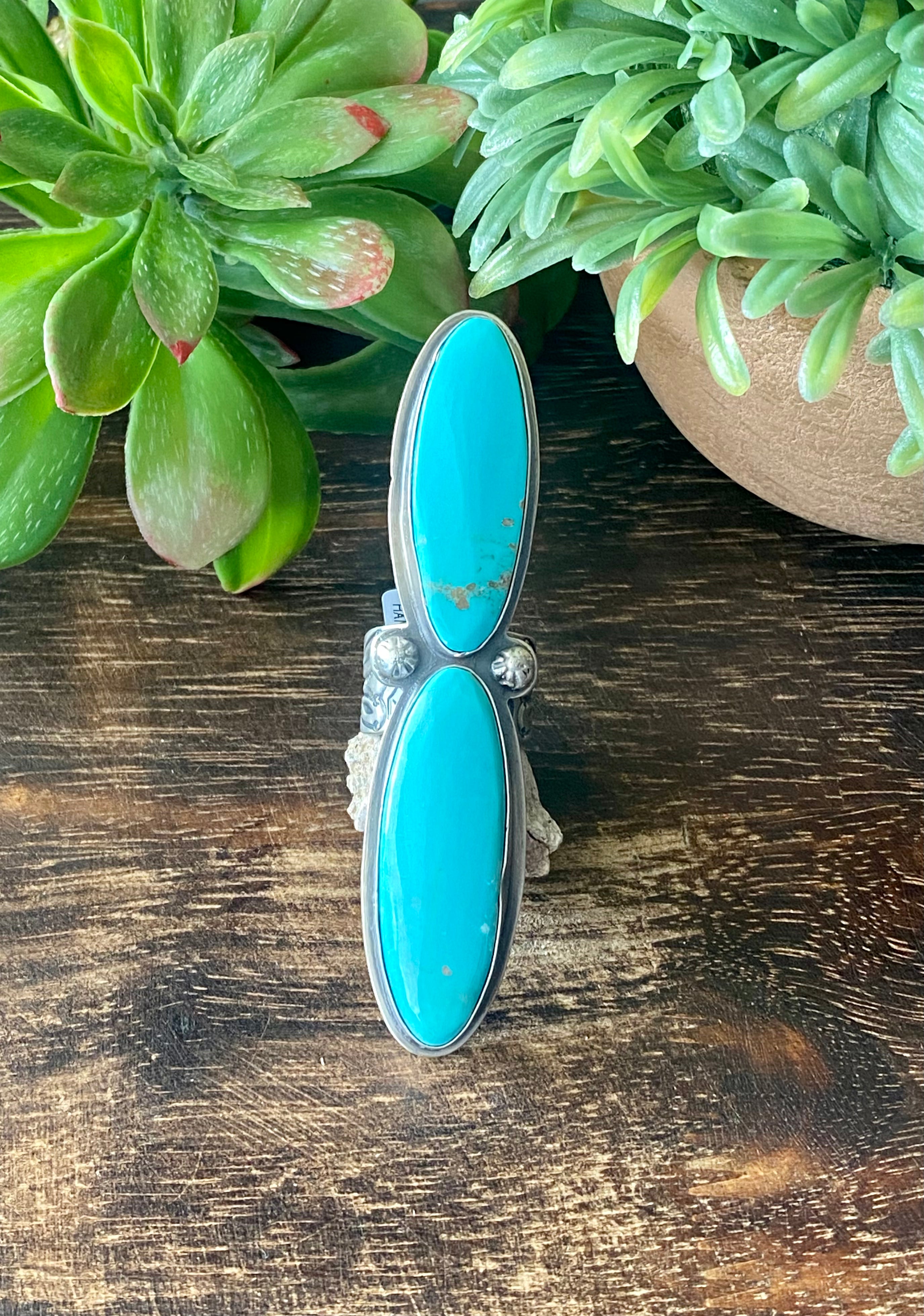 Tony Yazzie Kingman Turquoise & Sterling Silver Ring Size 8