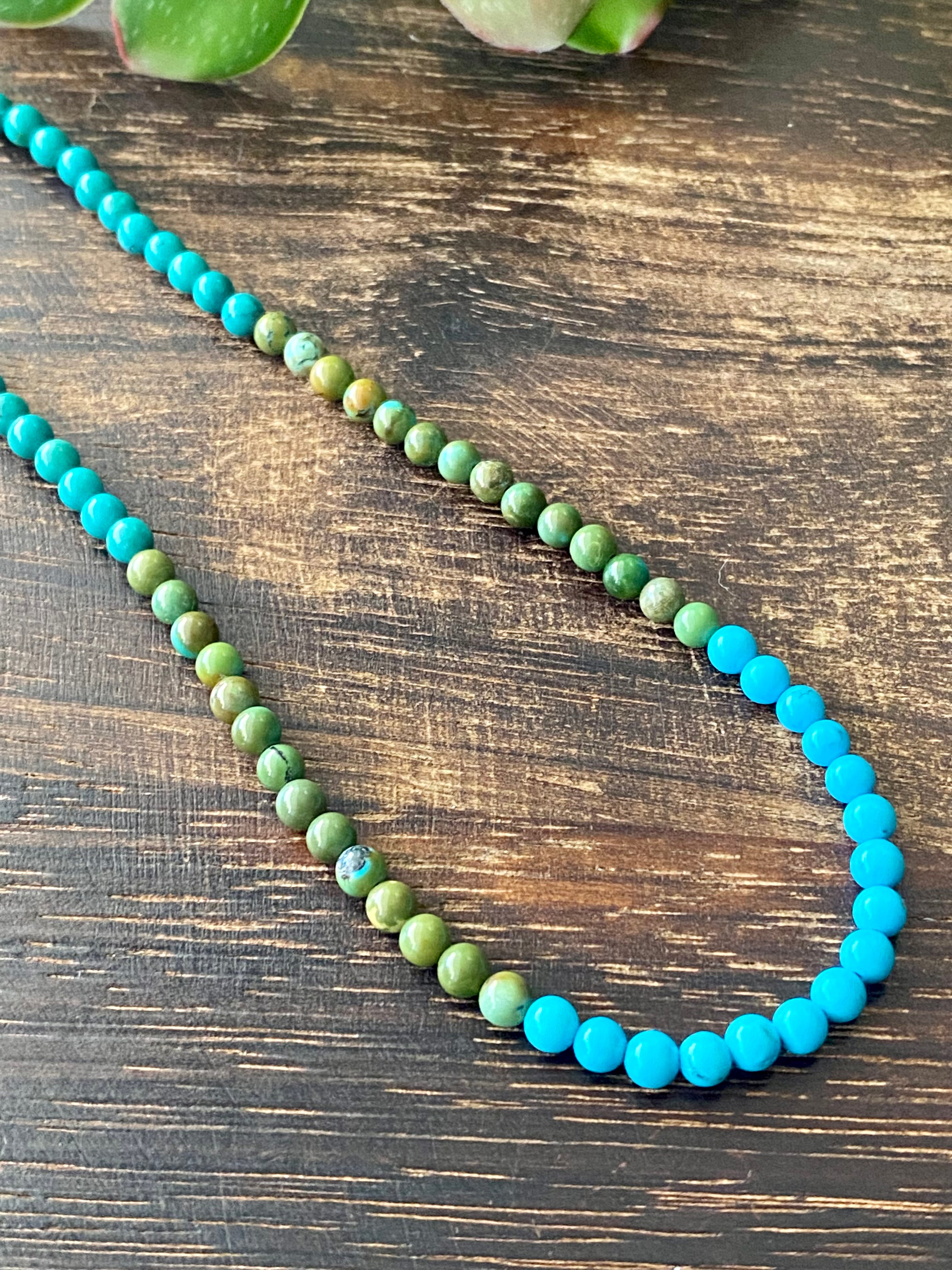 Navajo Made Multi Stone Turquoise & Sterling Silver Beaded Necklace