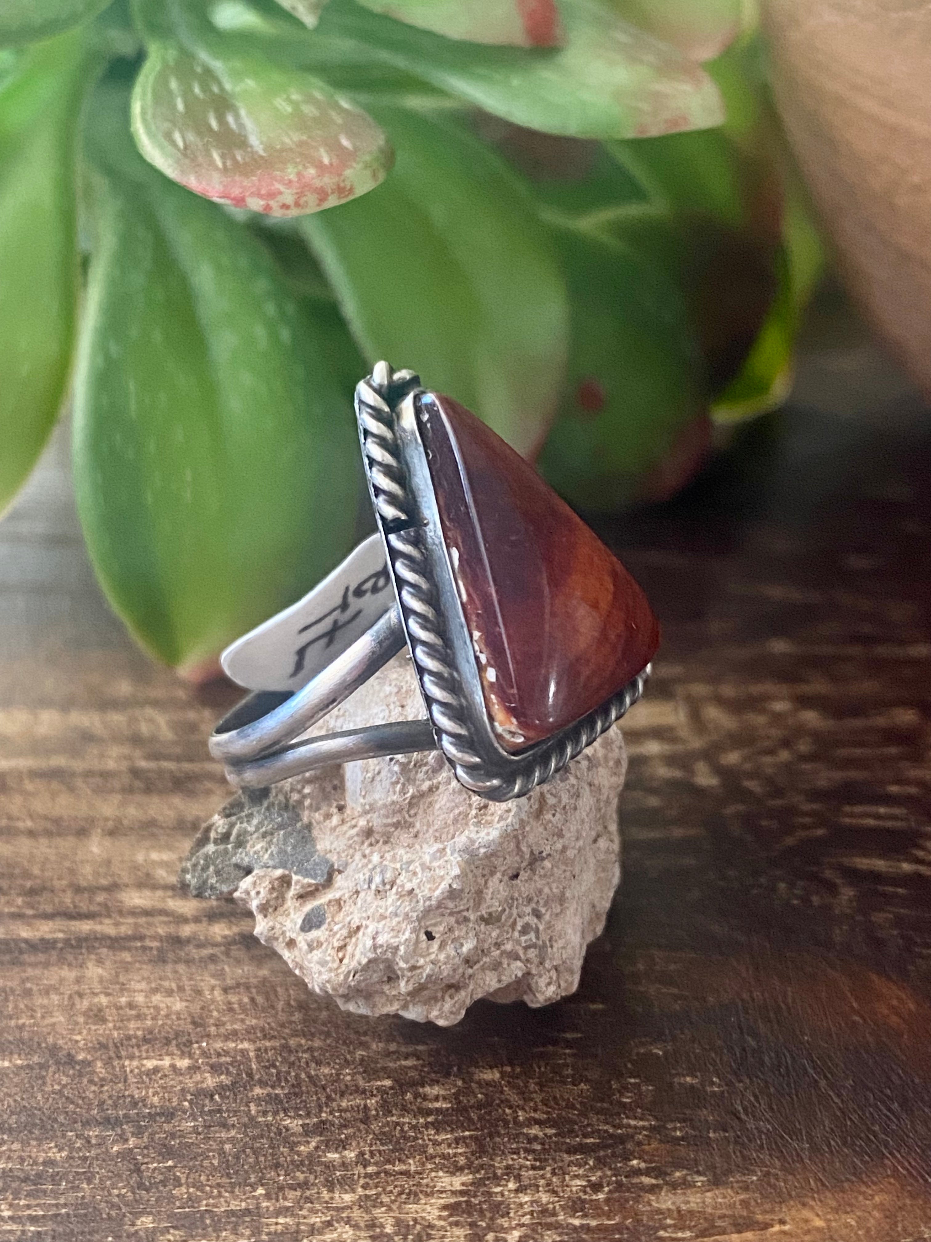 Navajo Made Spiny Oys & Sterling Silver Ring Size 7.5