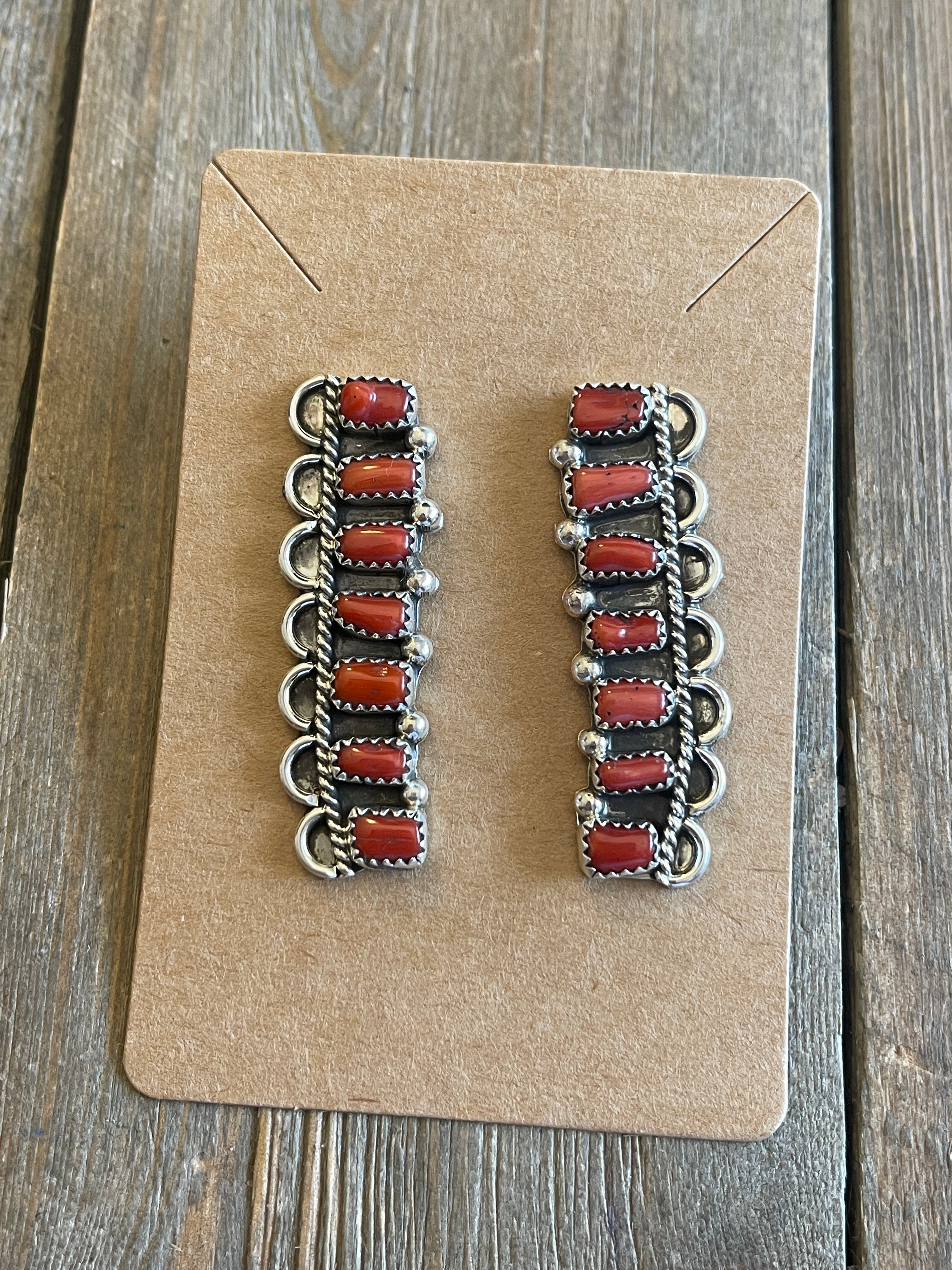 Navajo Coral & Sterling Silver Post Dangles