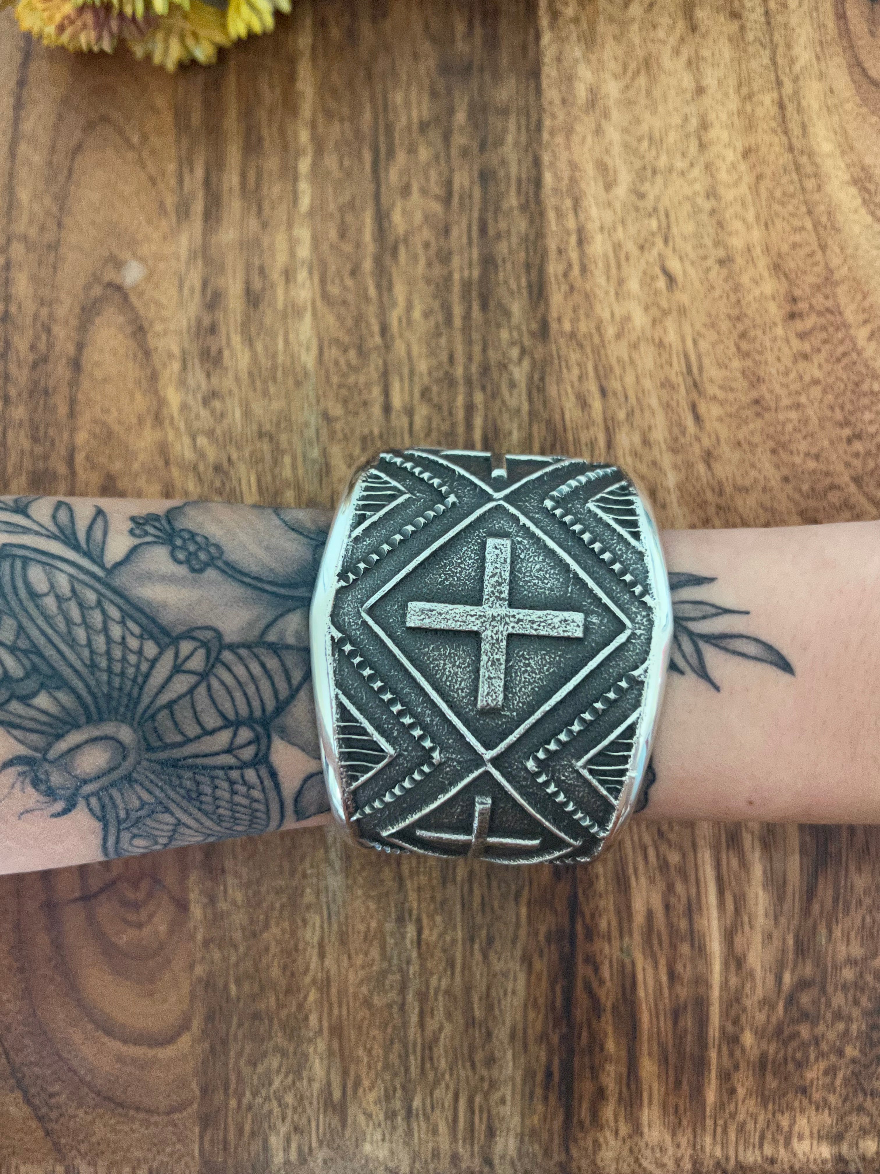 Stanford Yazzie Sterling Silver Cross Cuff Bracelet