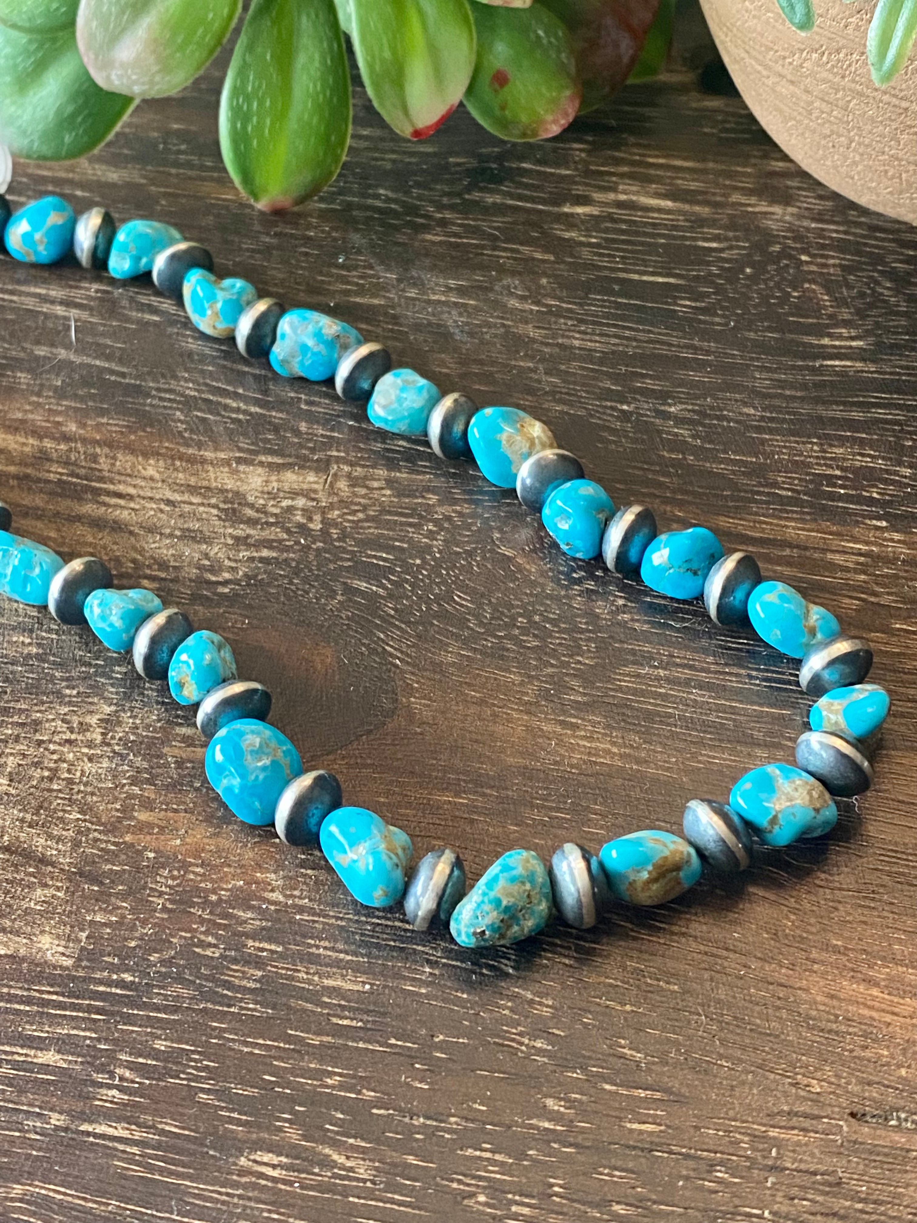 Navajo Strung Campitos Turquoise & Sterling Silver Pearl Necklace