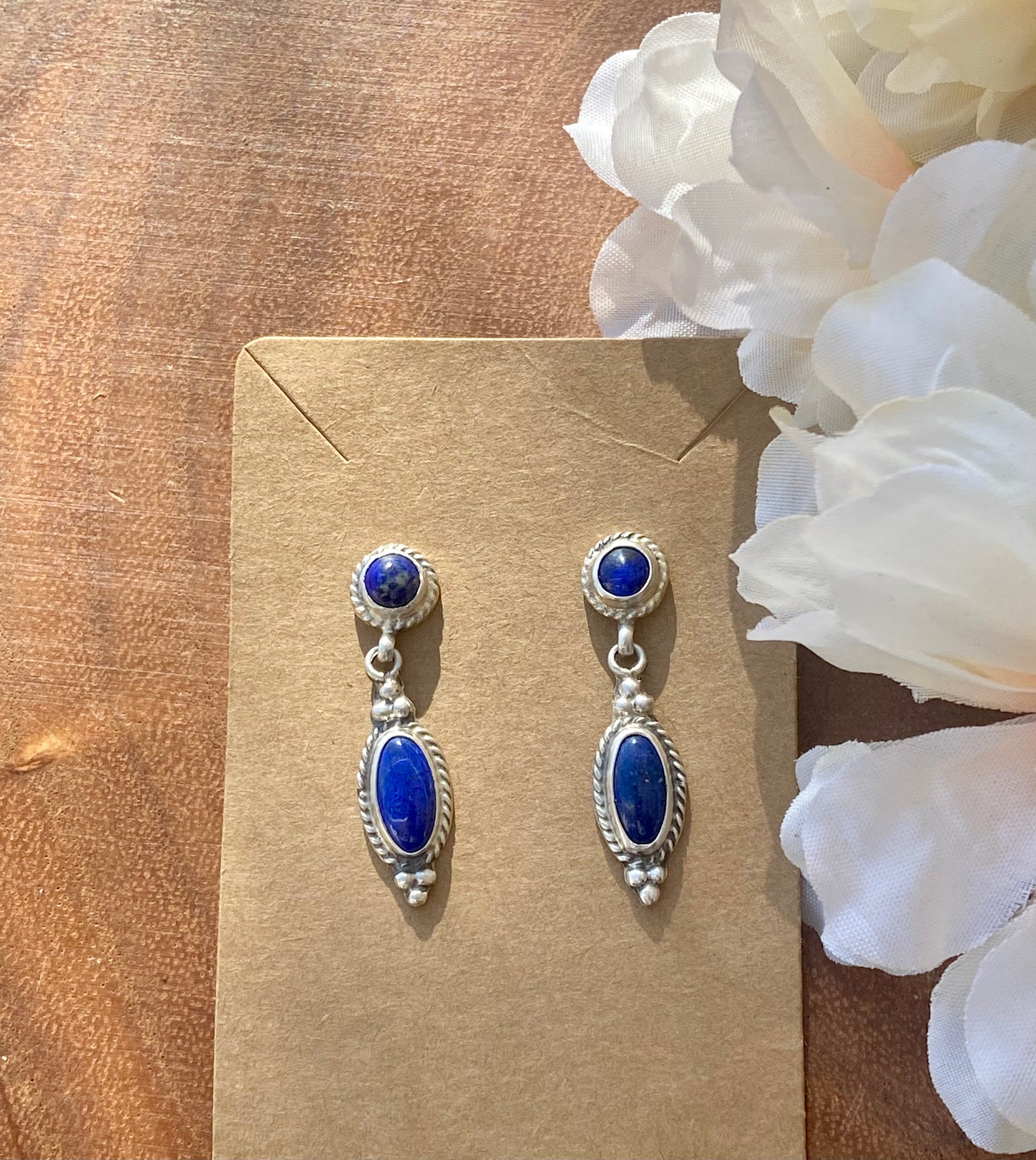 Navajo Made Lapis & Sterling Silver Post Dangle Earrings