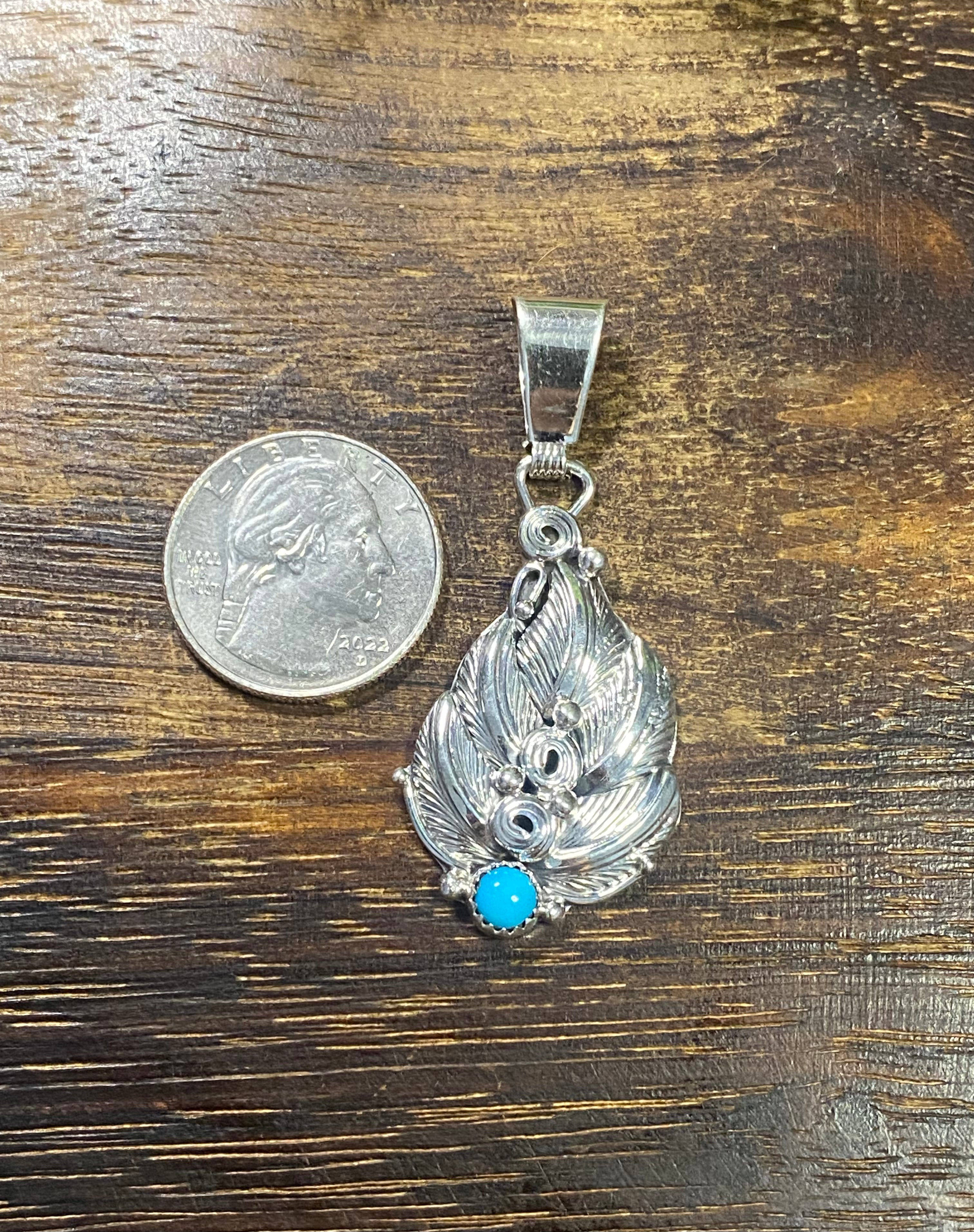 Navajo Made Kingman Turquoise & Sterling Silver Pendant