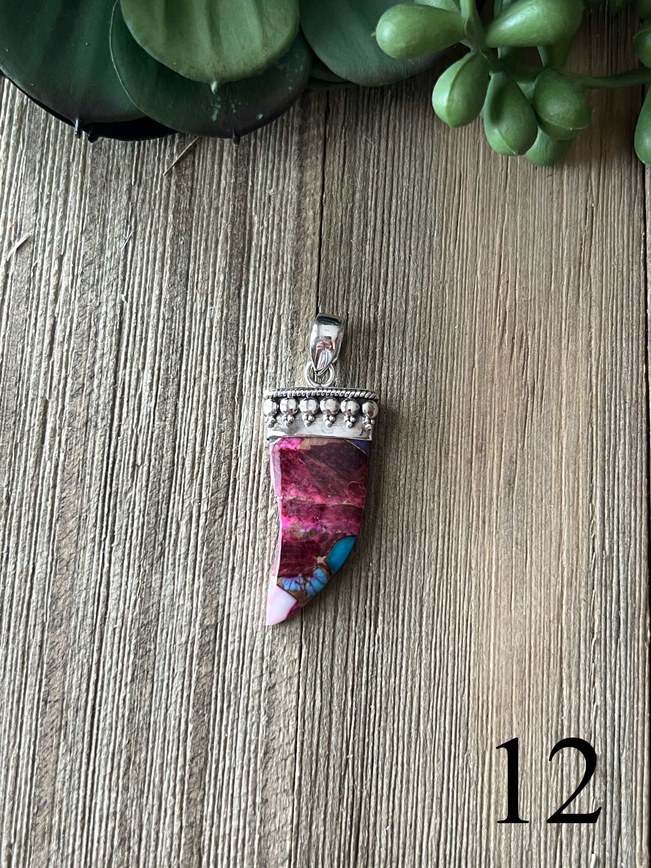 Southwest Made Pink Mohave Turquoise & Sterling Silver Claw Pendant